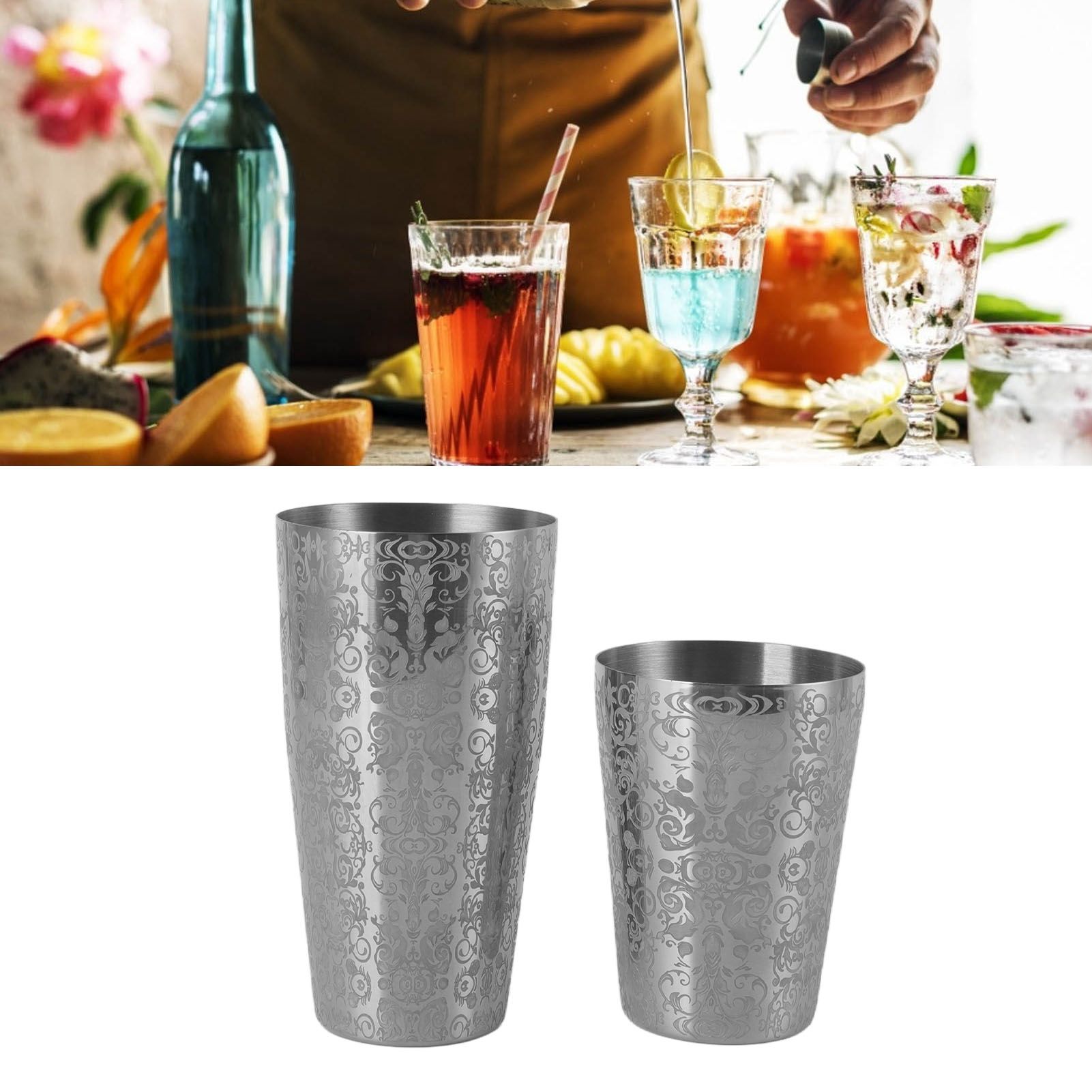 Stainless Steel Cocktail Shaker Engraved Martini Shaker Silver Japanese view 12