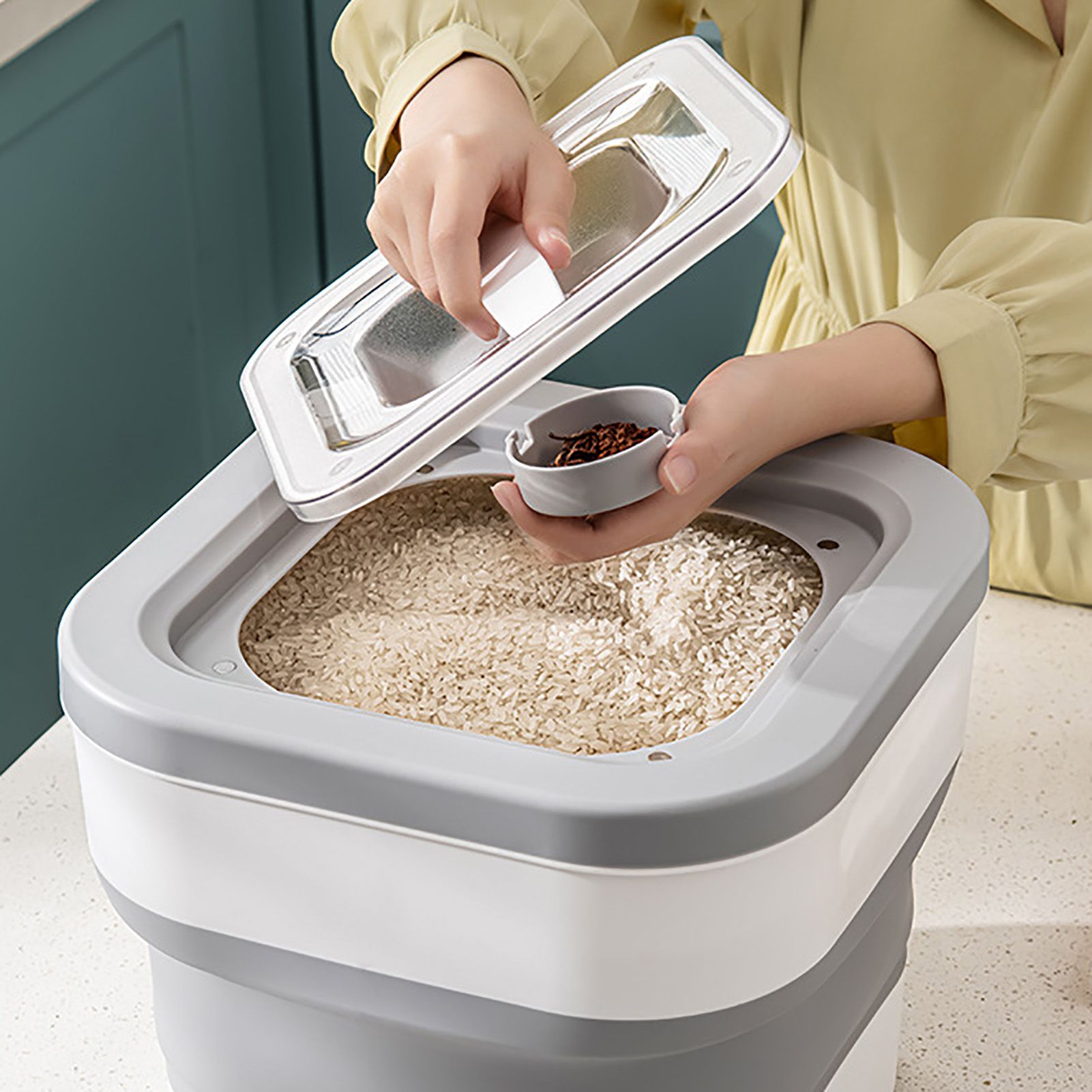 Rice Food Storage Containers Collapsible Dog Pet Cat Food Flour Storage Bin view 5