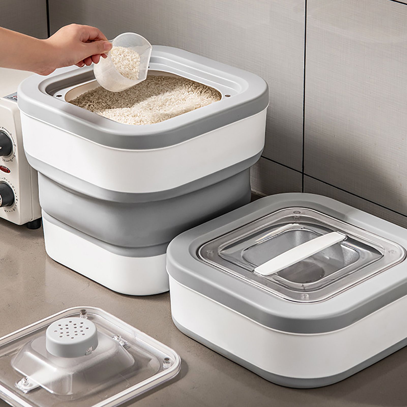 Rice Food Storage Containers Collapsible Dog Pet Cat Food Flour Storage Bin view 11