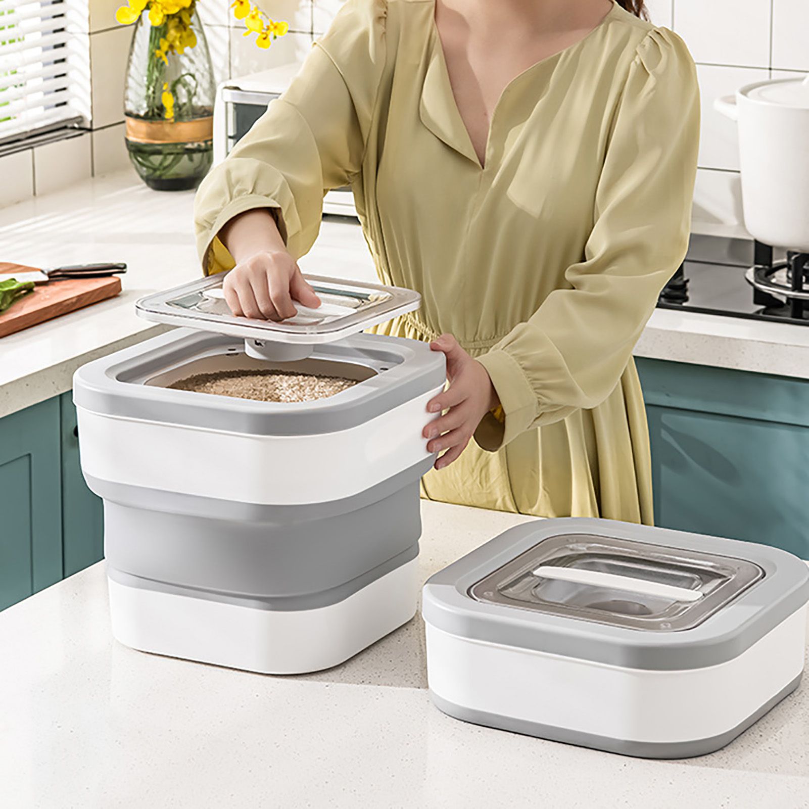Rice Food Storage Containers Collapsible Dog Pet Cat Food Flour Storage Bin view 13