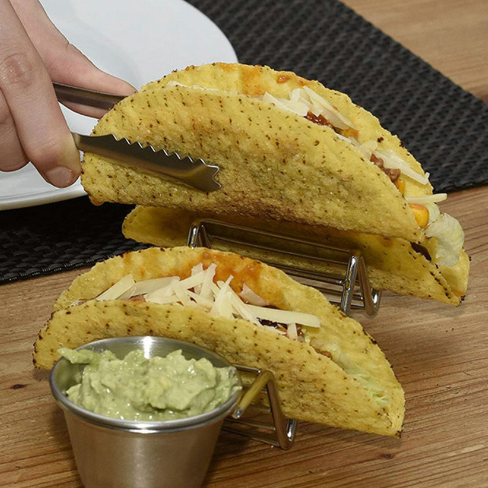 Taco Stand Stainless Steel 3 Grid V Shaped Glossy Taco Holder Rack for Kitchen view 10