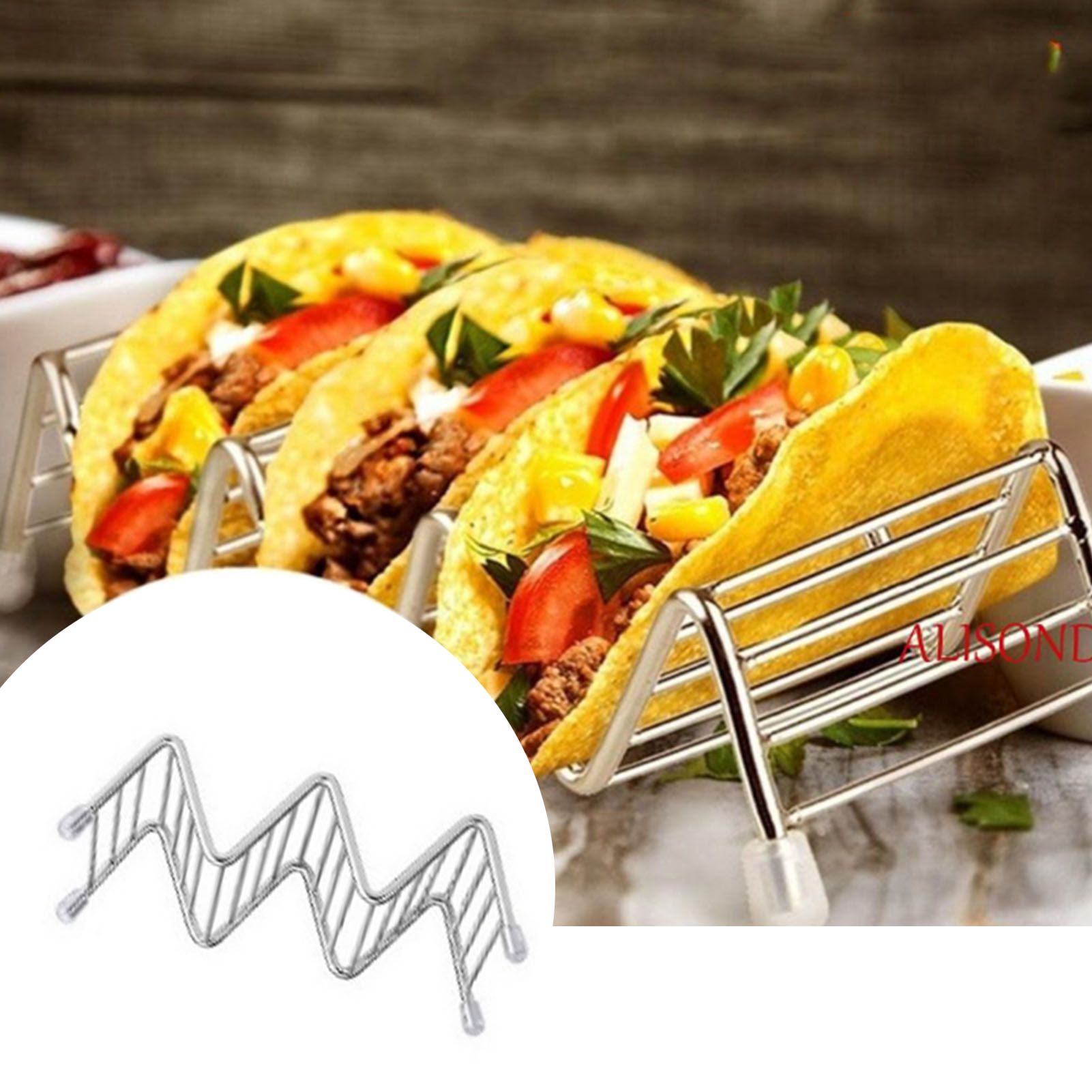 Stainless Steel V Shaped Taco Holder Corn Roll Spring Roll Taco Stand Home view 14