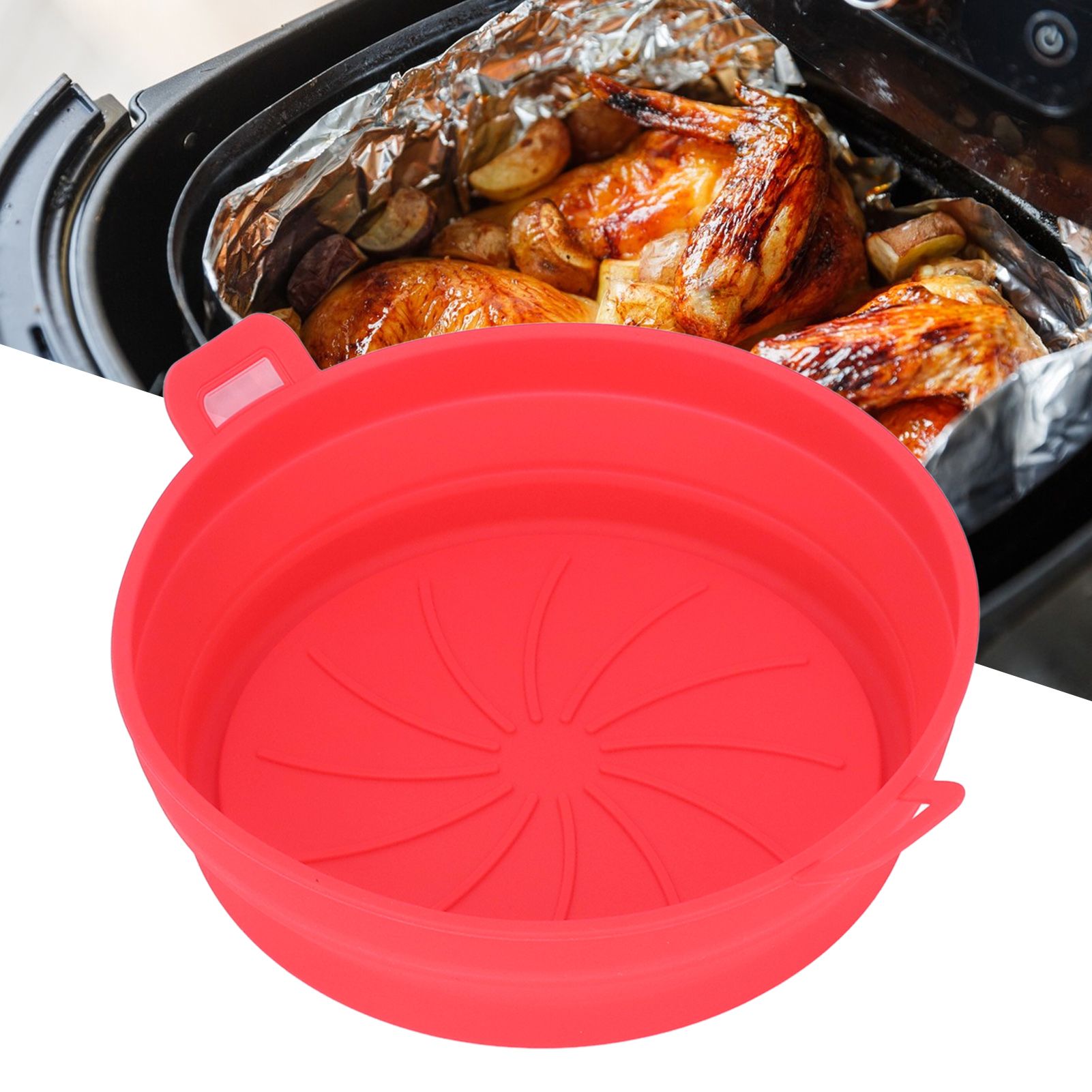 Foldable Fryer Silicone Liner Food Grade High Temperature Resistant Round view 12