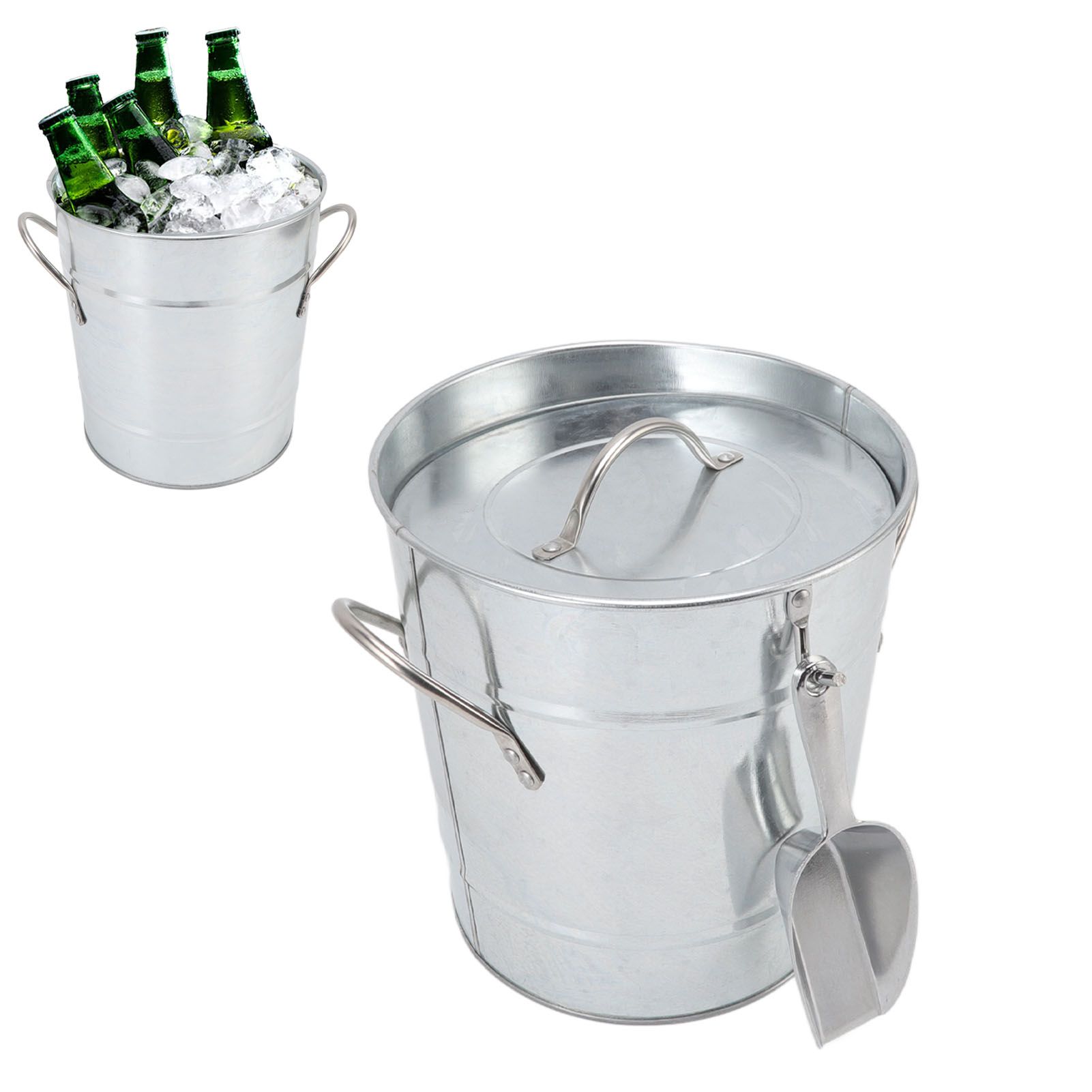 Ice Bucket Round with Ice Shovel Galvanized Sheet Plastic Beer Chiller Bin for view 11