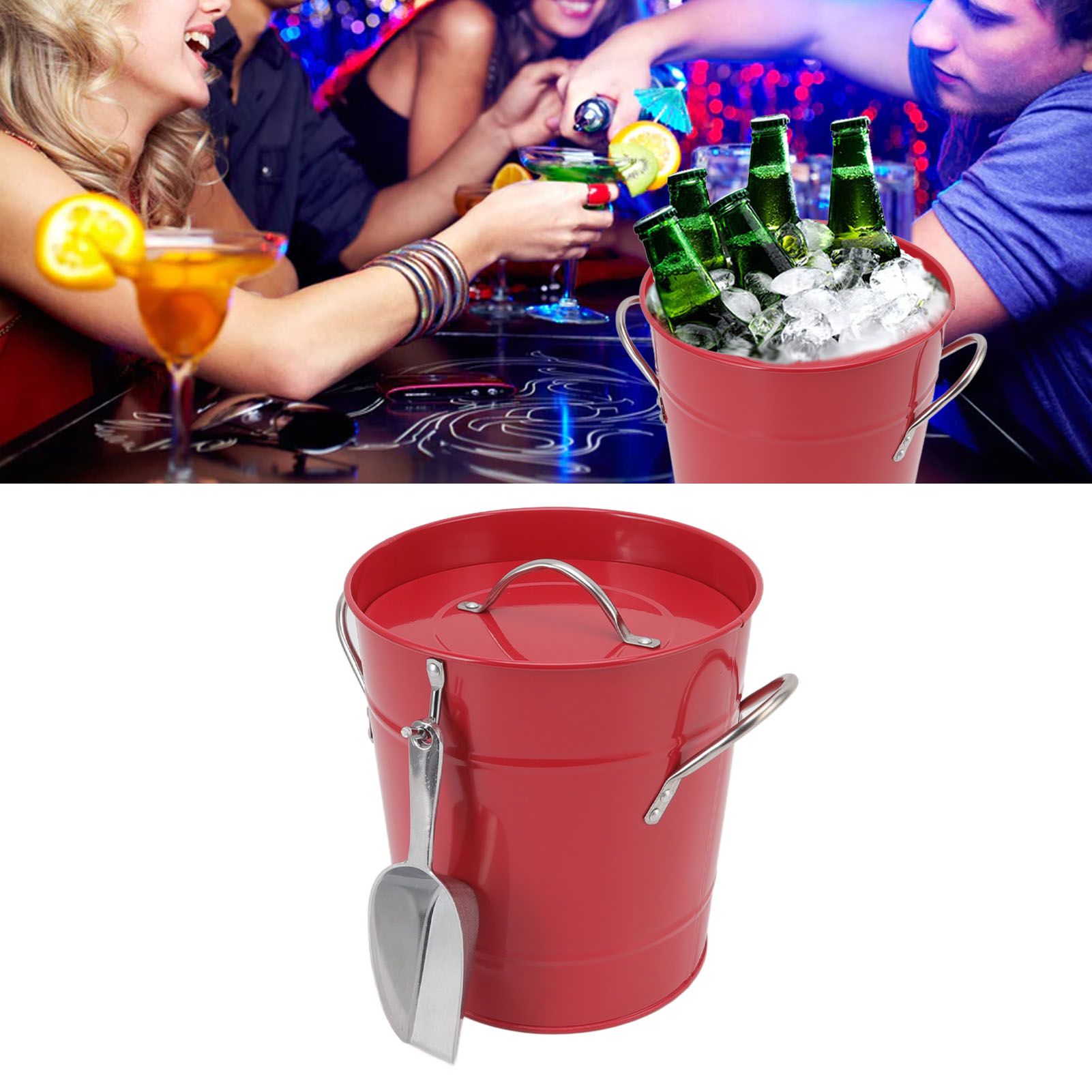Ice Bucket Round with Ice Shovel Galvanized Sheet Plastic Beer Chiller Bin for view 11
