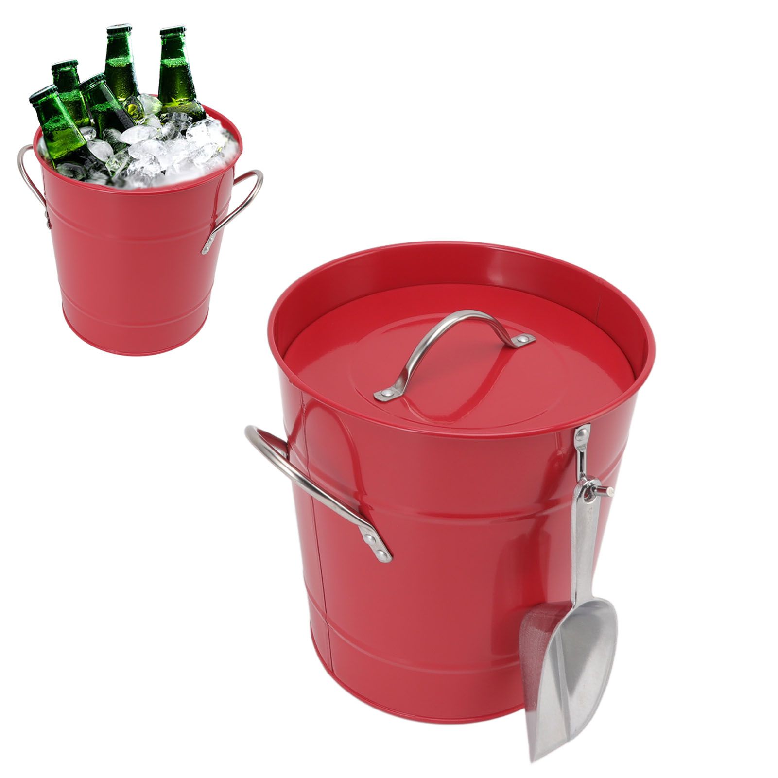 Ice Bucket Round with Ice Shovel Galvanized Sheet Plastic Beer Chiller Bin for view 12