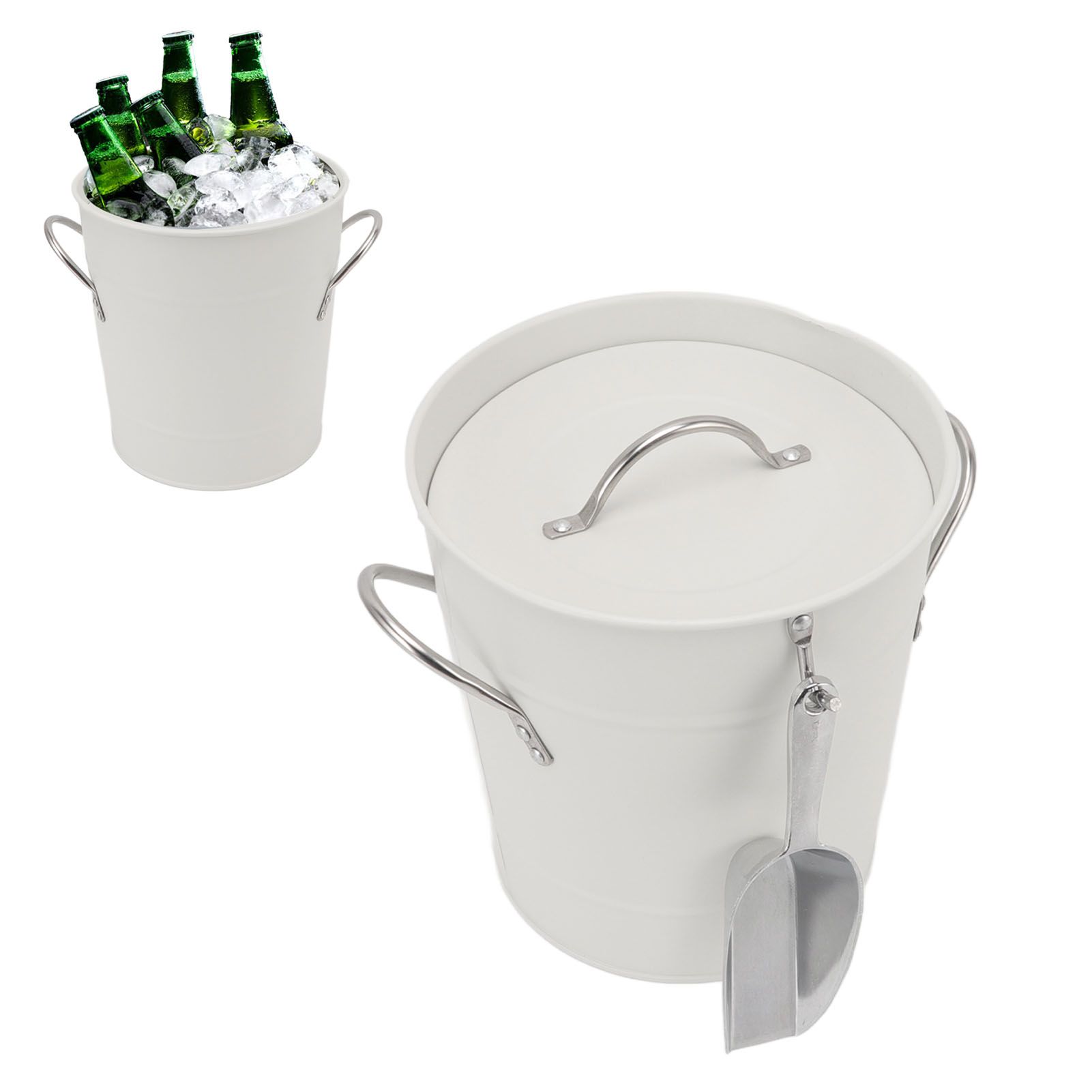 Ice Bucket Round with Ice Shovel Galvanized Sheet Plastic Beer Chiller Bin for view 11