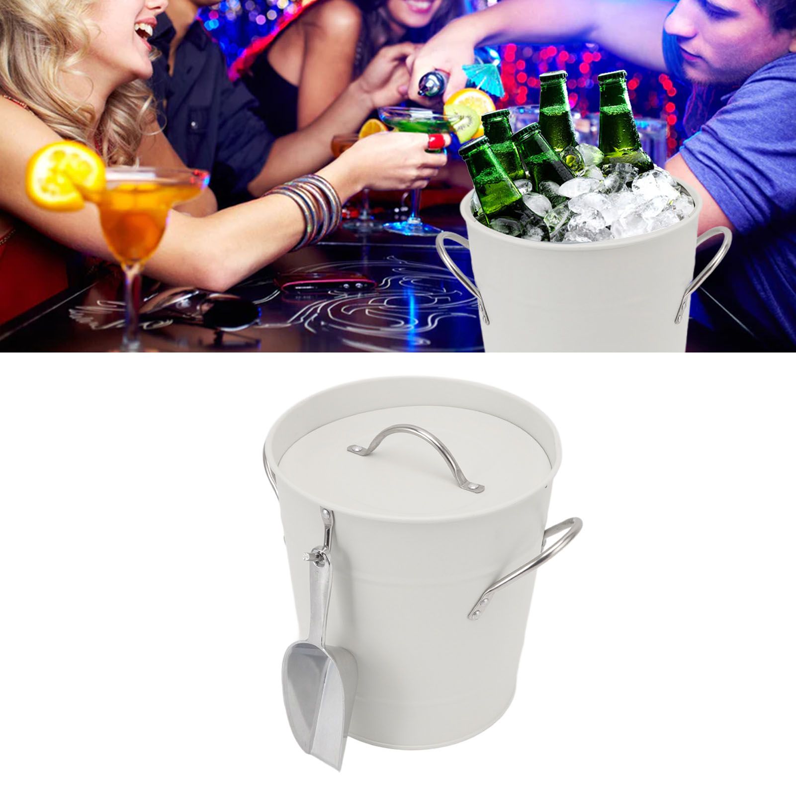 Ice Bucket Round with Ice Shovel Galvanized Sheet Plastic Beer Chiller Bin for view 12