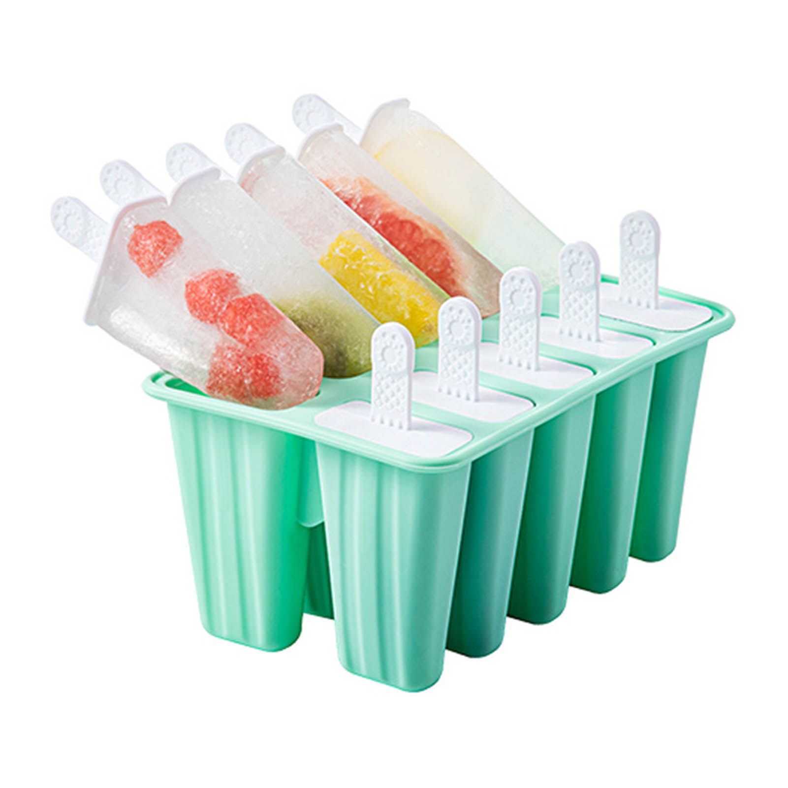 Ice Cream Mould 10 Grids Food Grade Silicone Non Stick Green Ice Lolly Maker