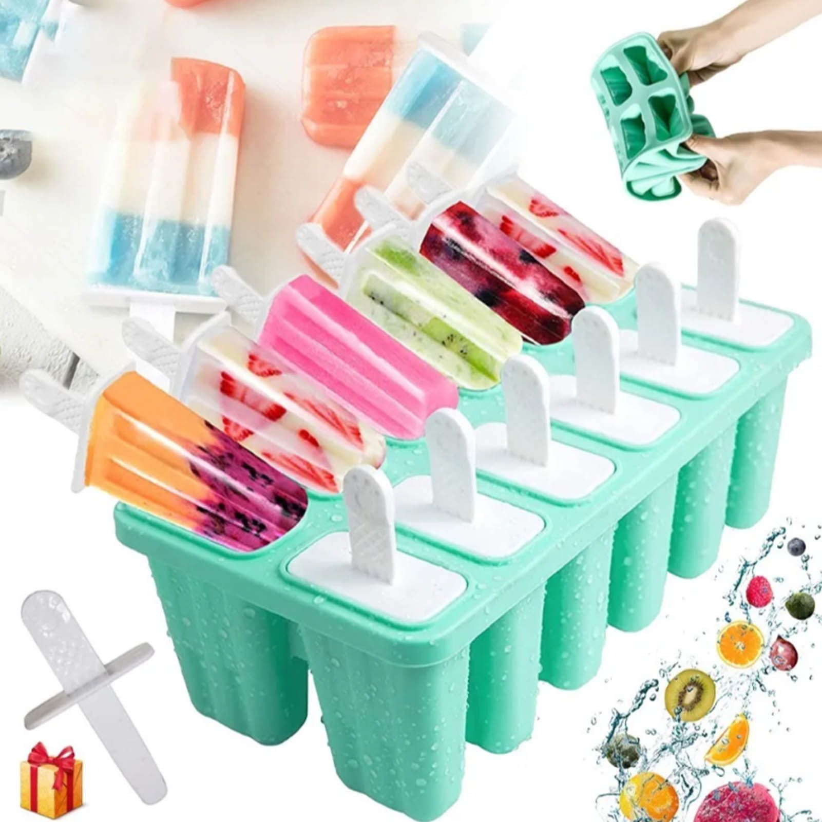 Ice Cream Mould 10 Grids Food Grade Silicone Non Stick Green Ice Lolly Maker view 6