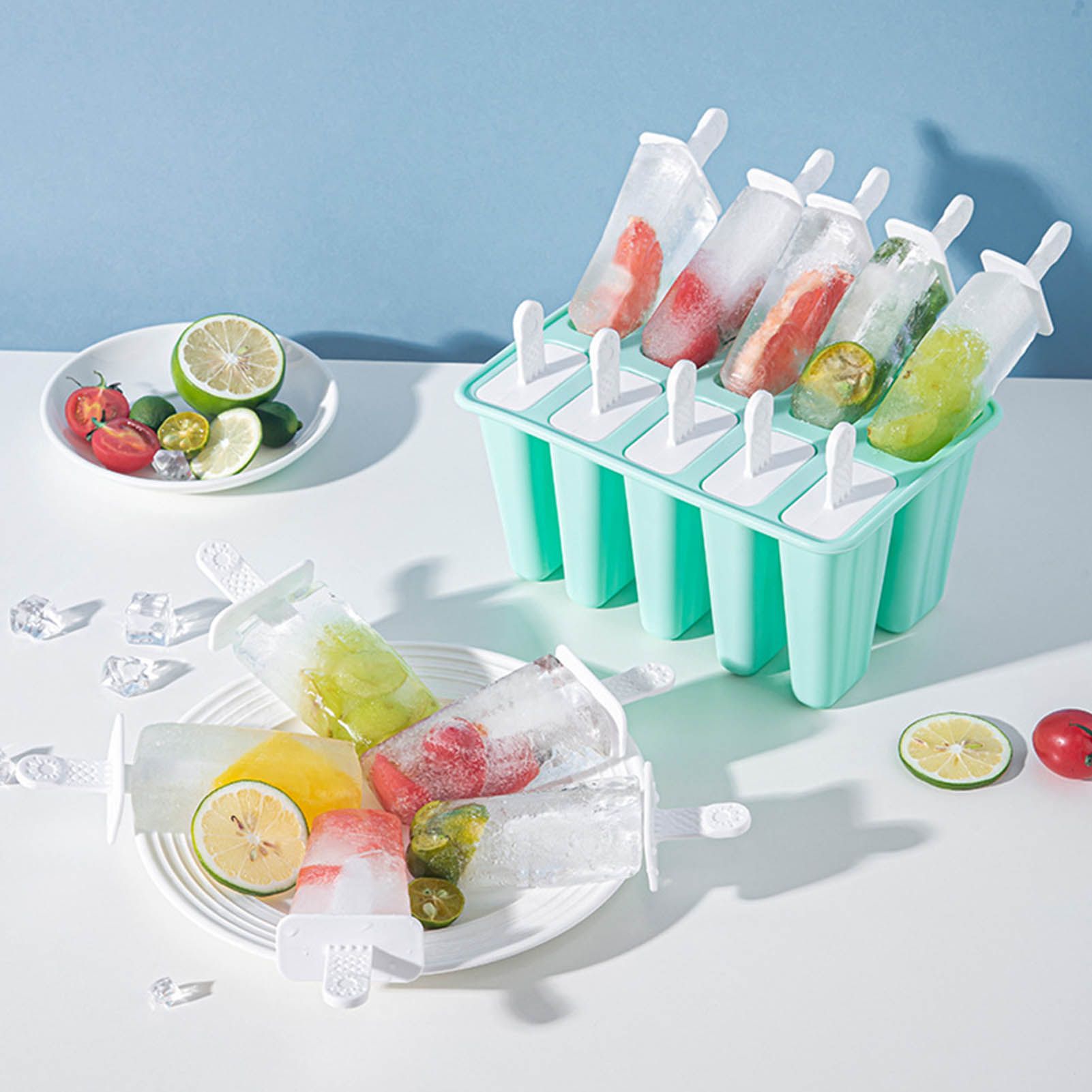 Ice Cream Mould 10 Grids Food Grade Silicone Non Stick Green Ice Lolly Maker view 10