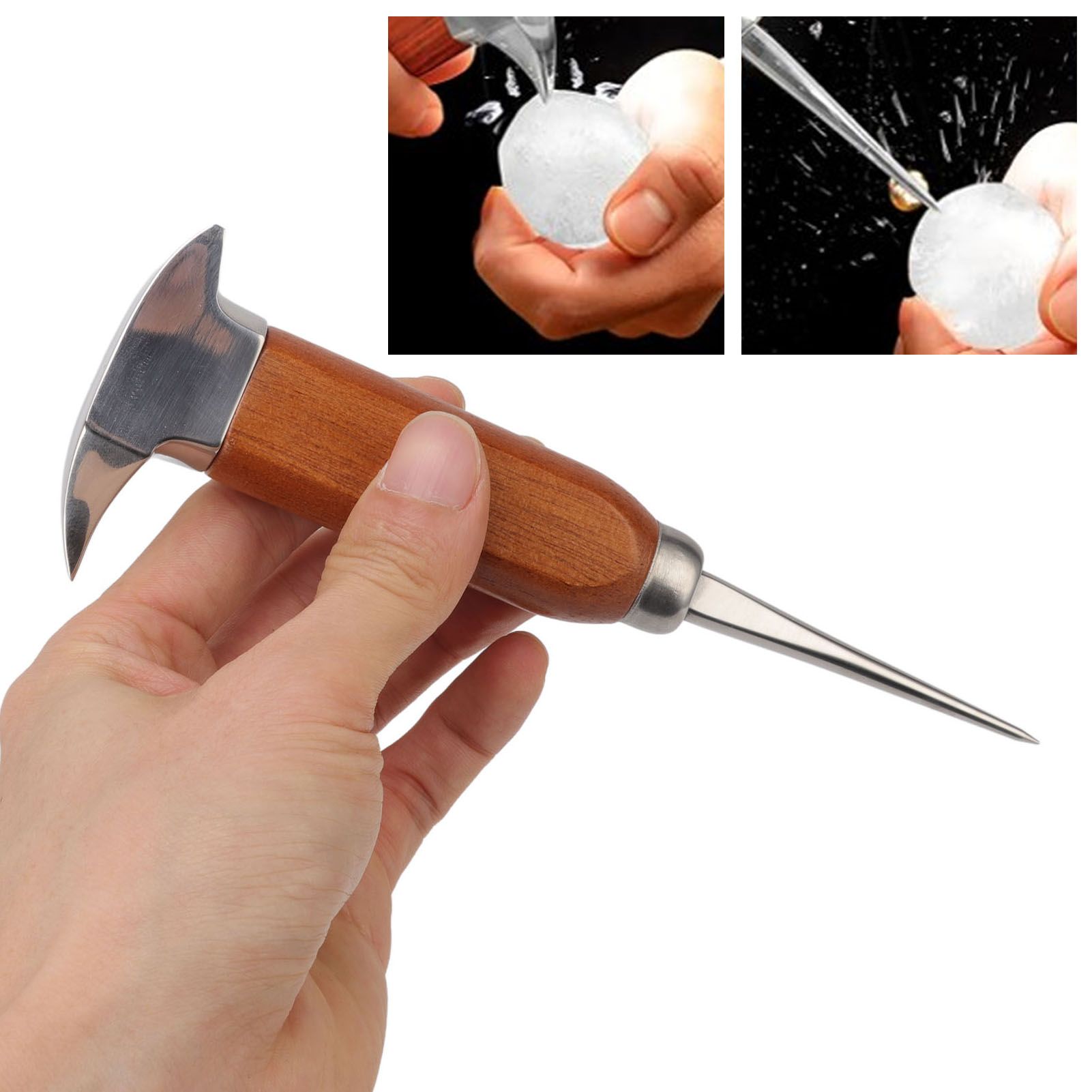 304 Stainless Steel Ice Chisel Wooden Handle Ice Chipper Hand Ice Removal Pick view 11