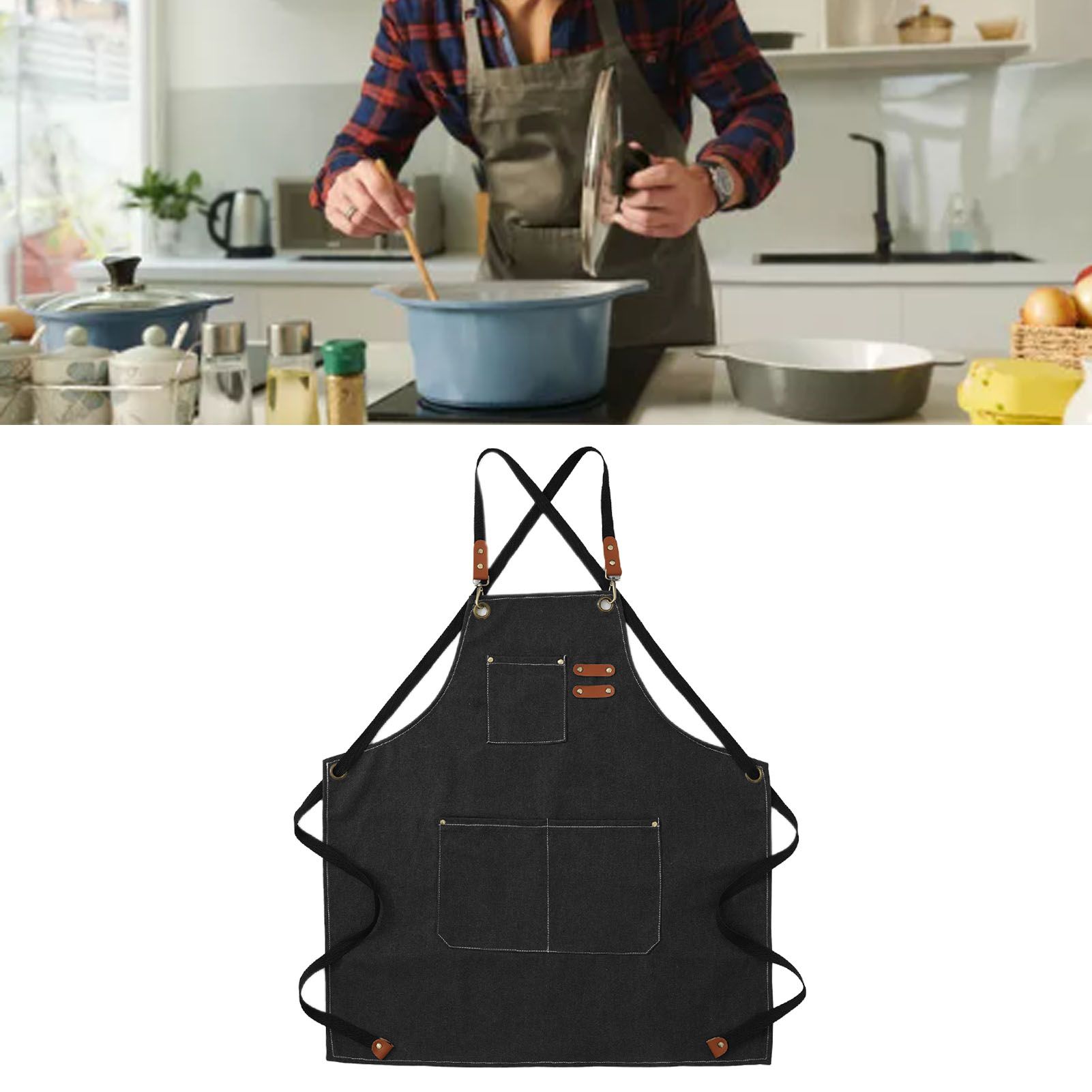 Artist Aprons Cotton Canvas Detachable Shoulder Straps Soft Comfortable Double view 6