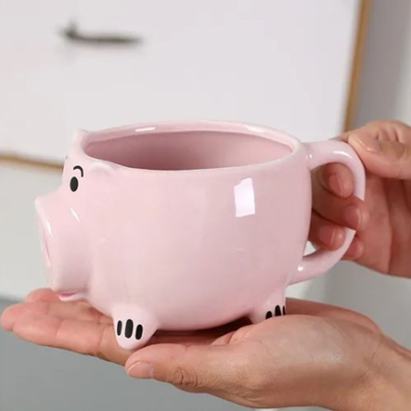 Cute Pig Ceramic Cup Pink Comfortable Grasp Smooth Mouth Lovely Shape for view 6