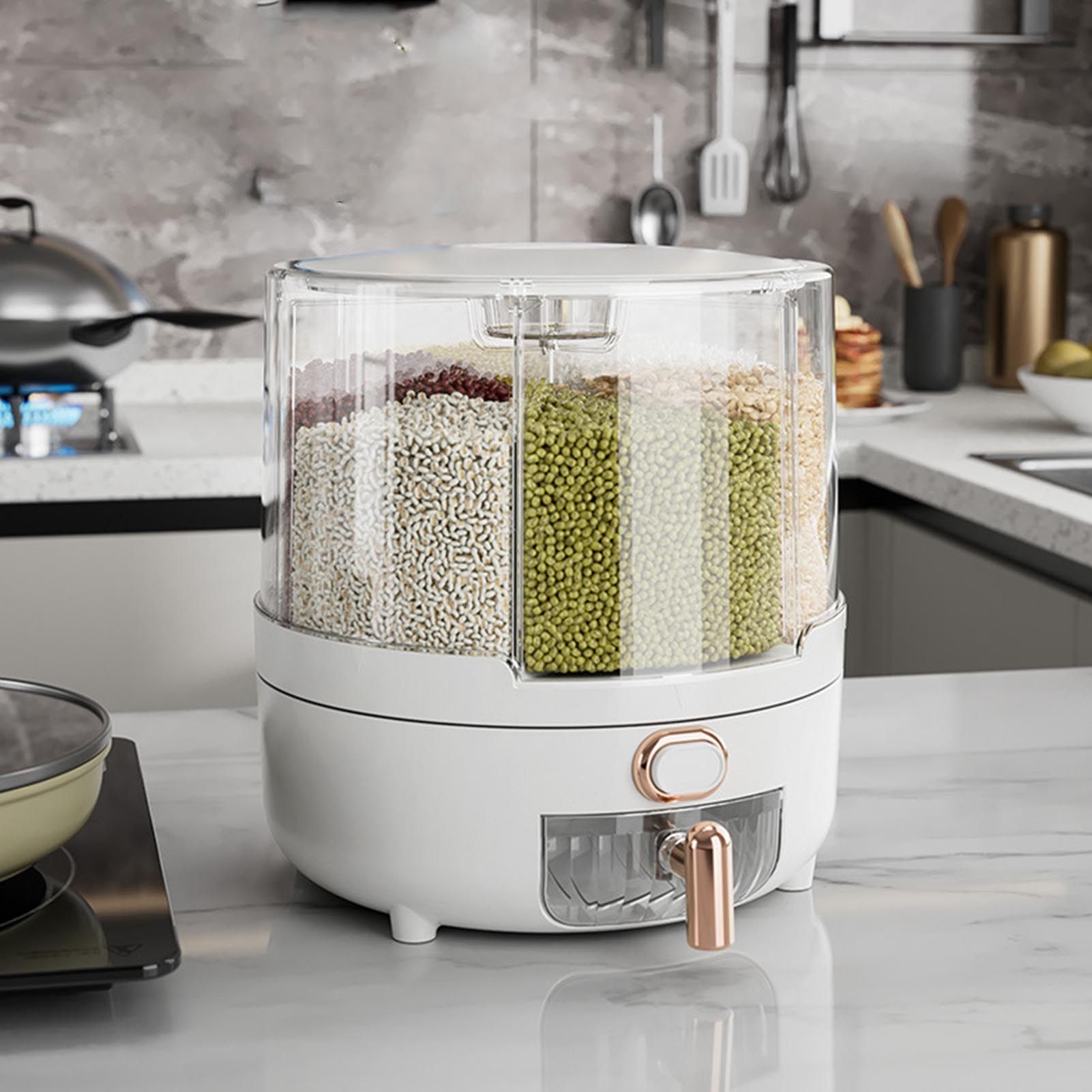 360 Degree Rotating Grain Dispenser Box PP Plastic Kitchen Storage Container
