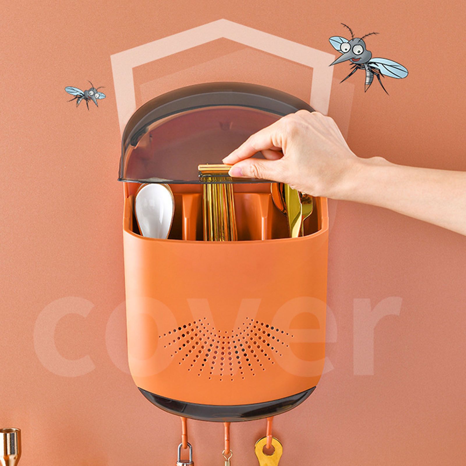 Wall Mounted Chopsticks Holder Dust Prevention 3 Compartments Large Capacity view 10