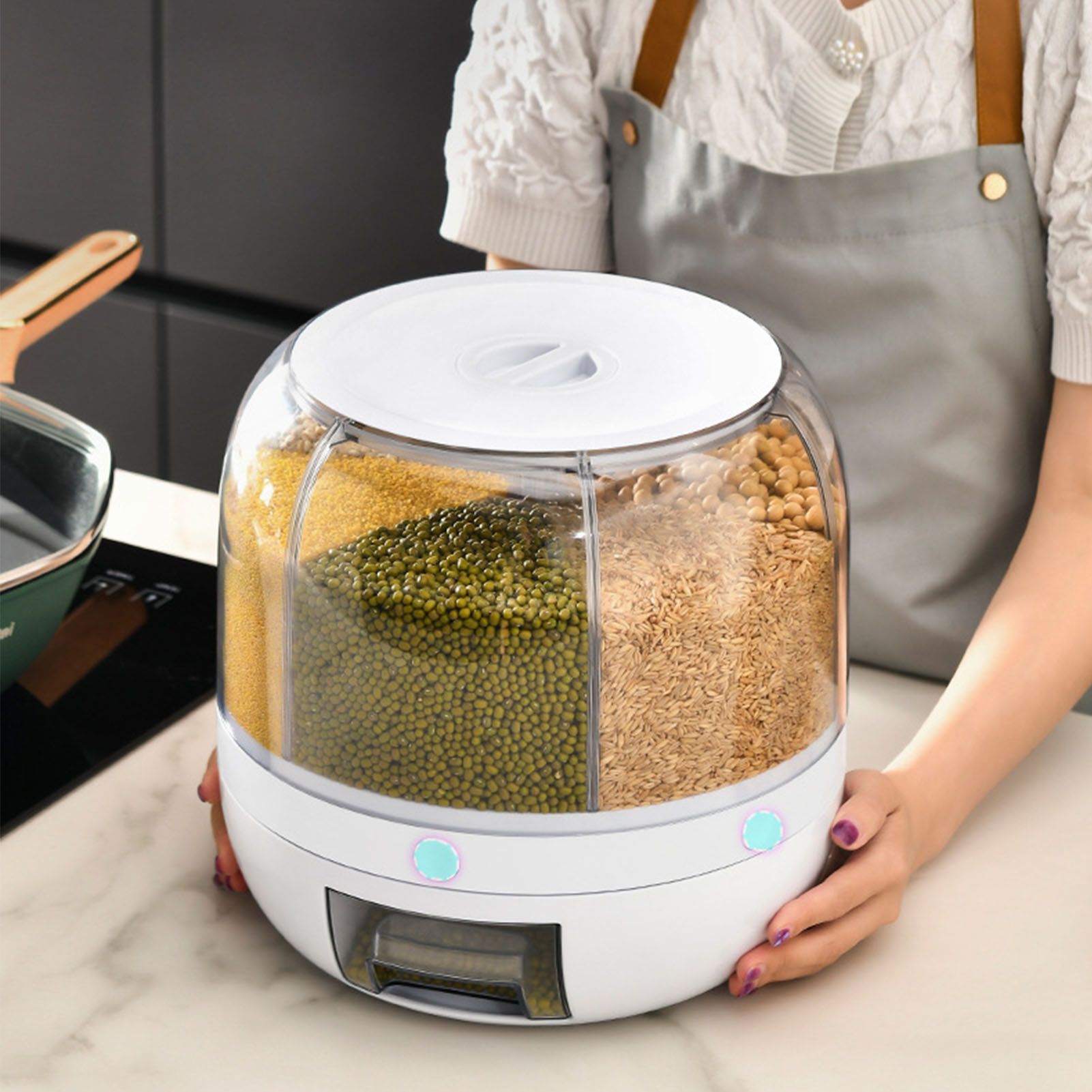 Grains Separate Storage Box Sealed Rotating Rice Bucket Home Insect Damp Proof view 5