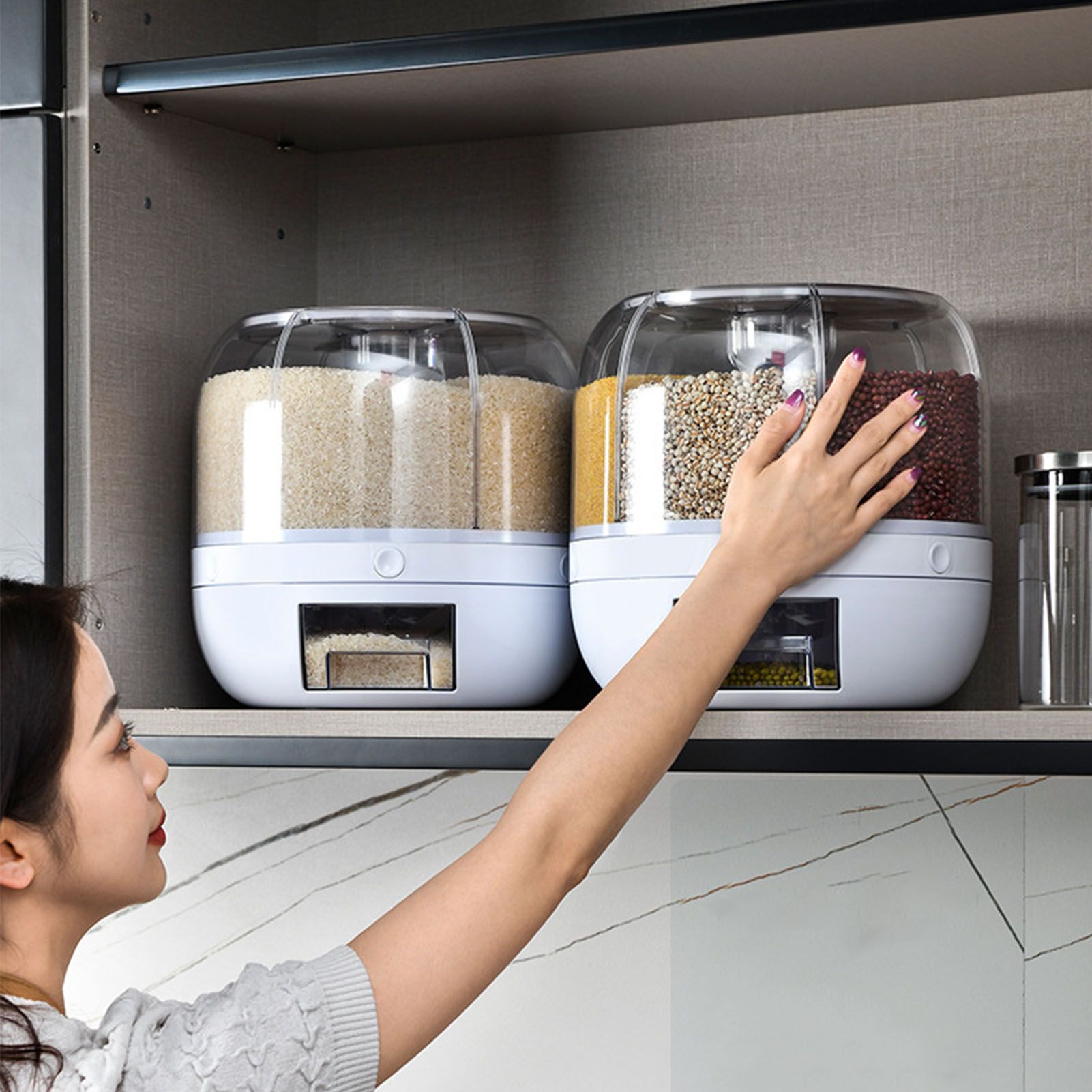 Grains Separate Storage Box Sealed Rotating Rice Bucket Home Insect Damp Proof view 15