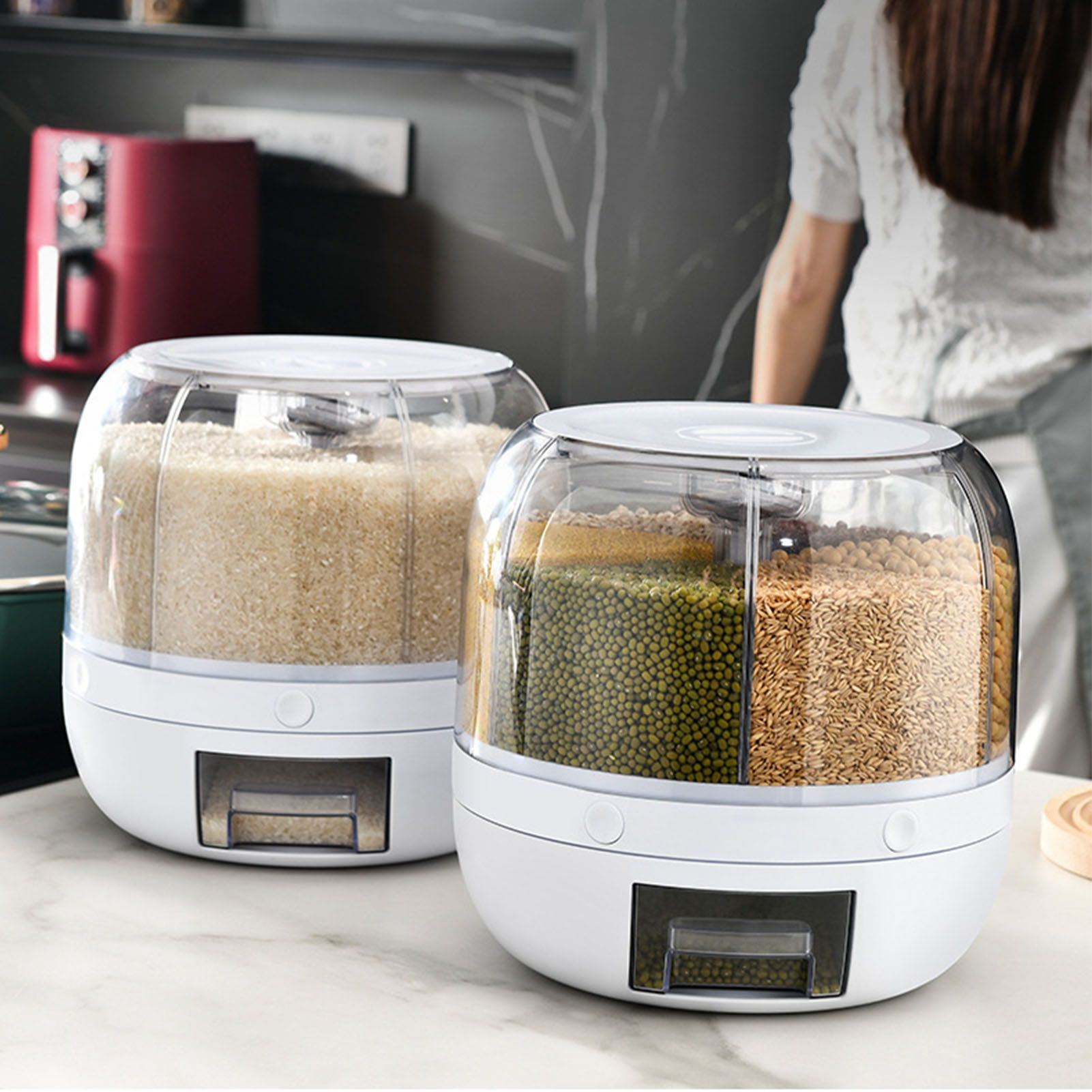 Grains Separate Storage Box Sealed Rotating Rice Bucket Home Insect Damp Proof view 6