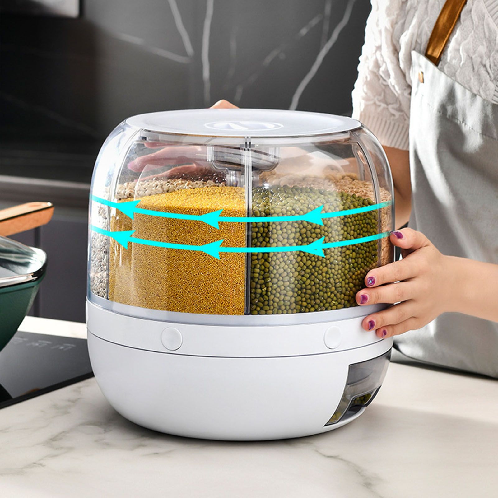Grains Separate Storage Box Sealed Rotating Rice Bucket Home Insect Damp Proof view 12