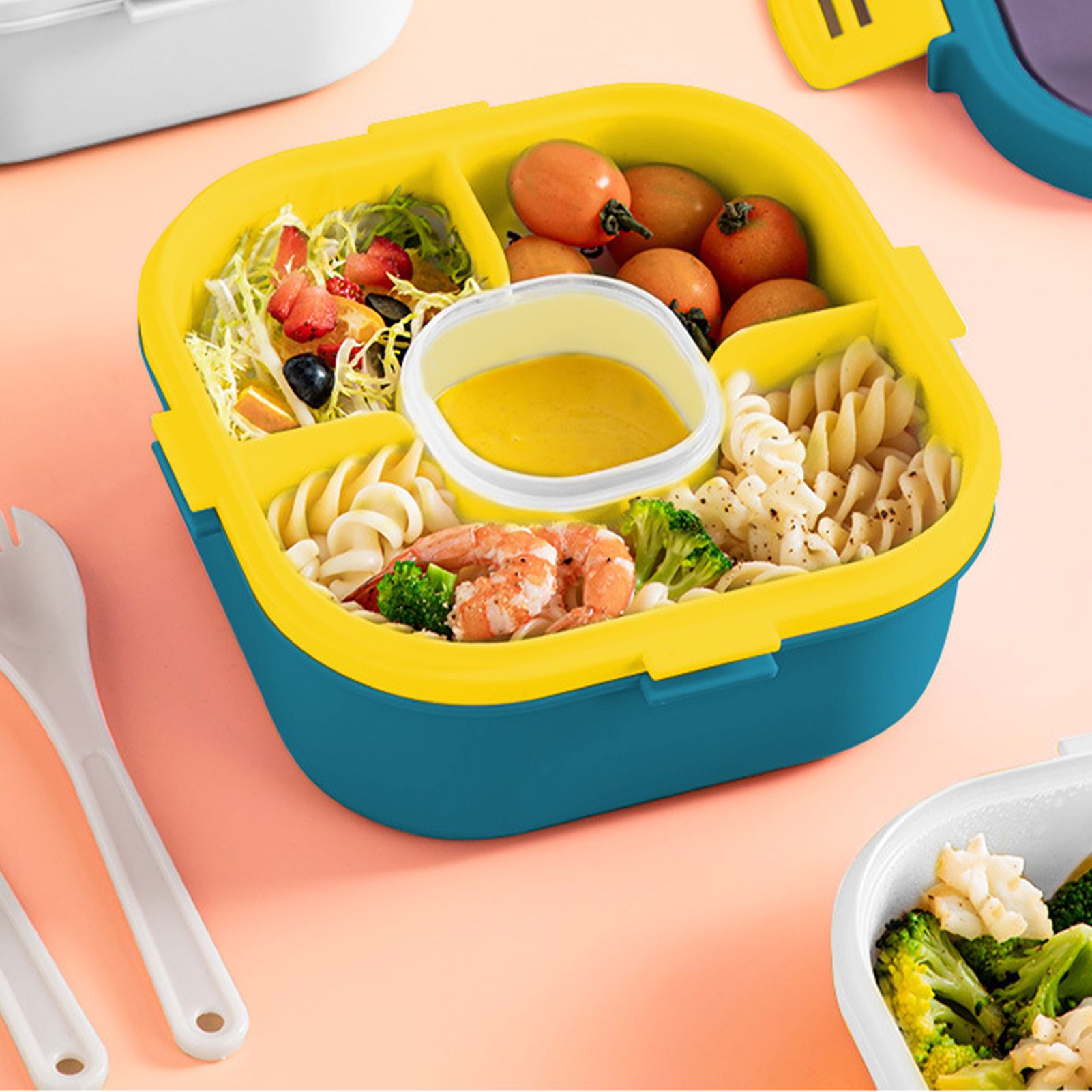 2 Layer Plastic Salad Lunch Box Microwave Safe Salad Lunch Container Portable view 5