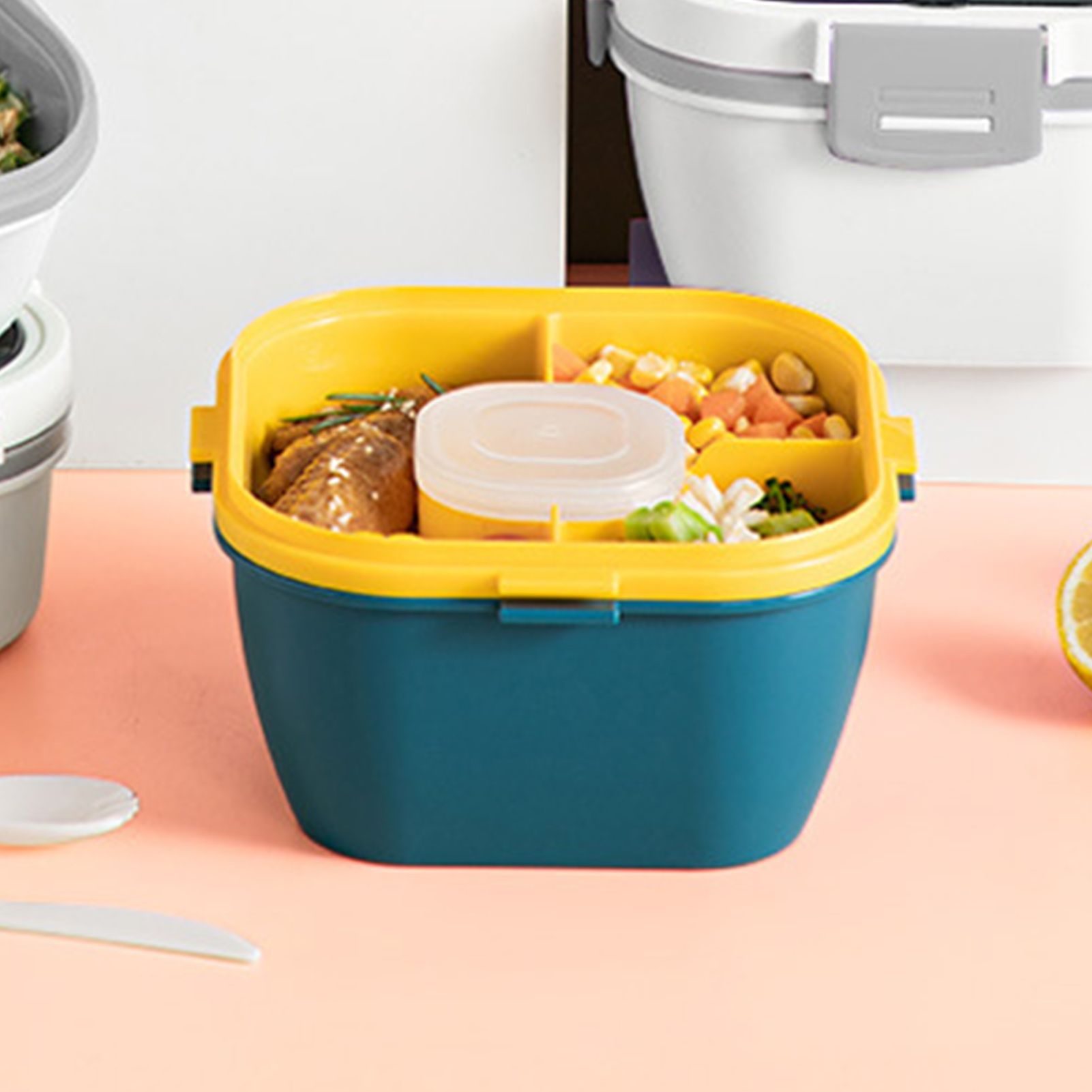 2 Layer Plastic Salad Lunch Box Microwave Safe Salad Lunch Container Portable view 6