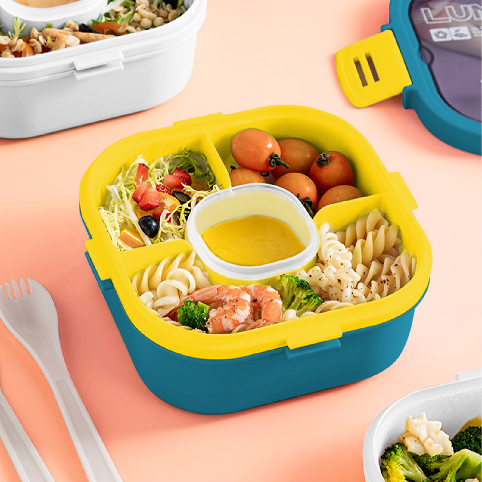 2 Layer Plastic Salad Lunch Box Microwave Safe Salad Lunch Container Portable view 12