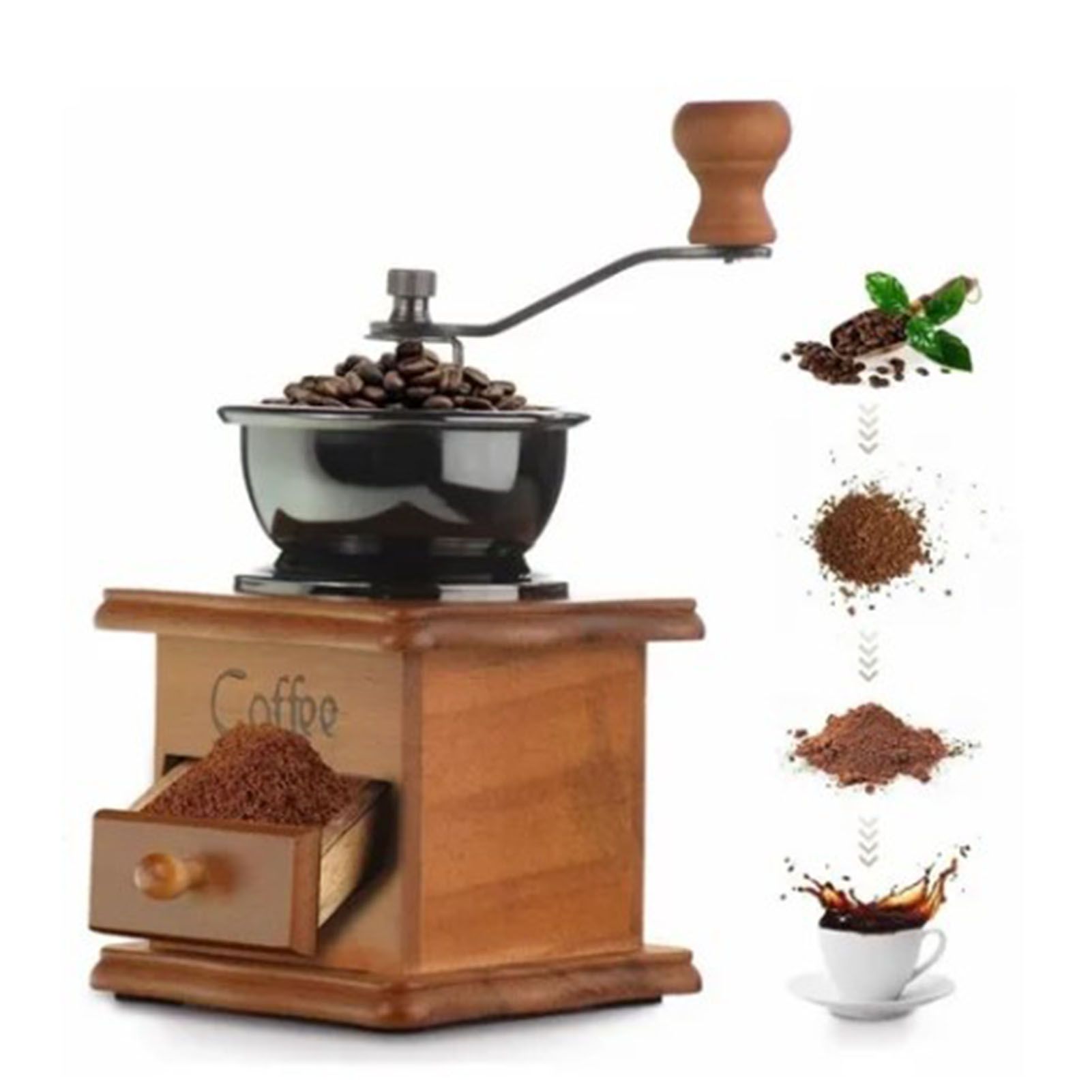 Manual Coffee Grinder Italian Retro Portable Stainless Steel Brown Hand Crank view 6