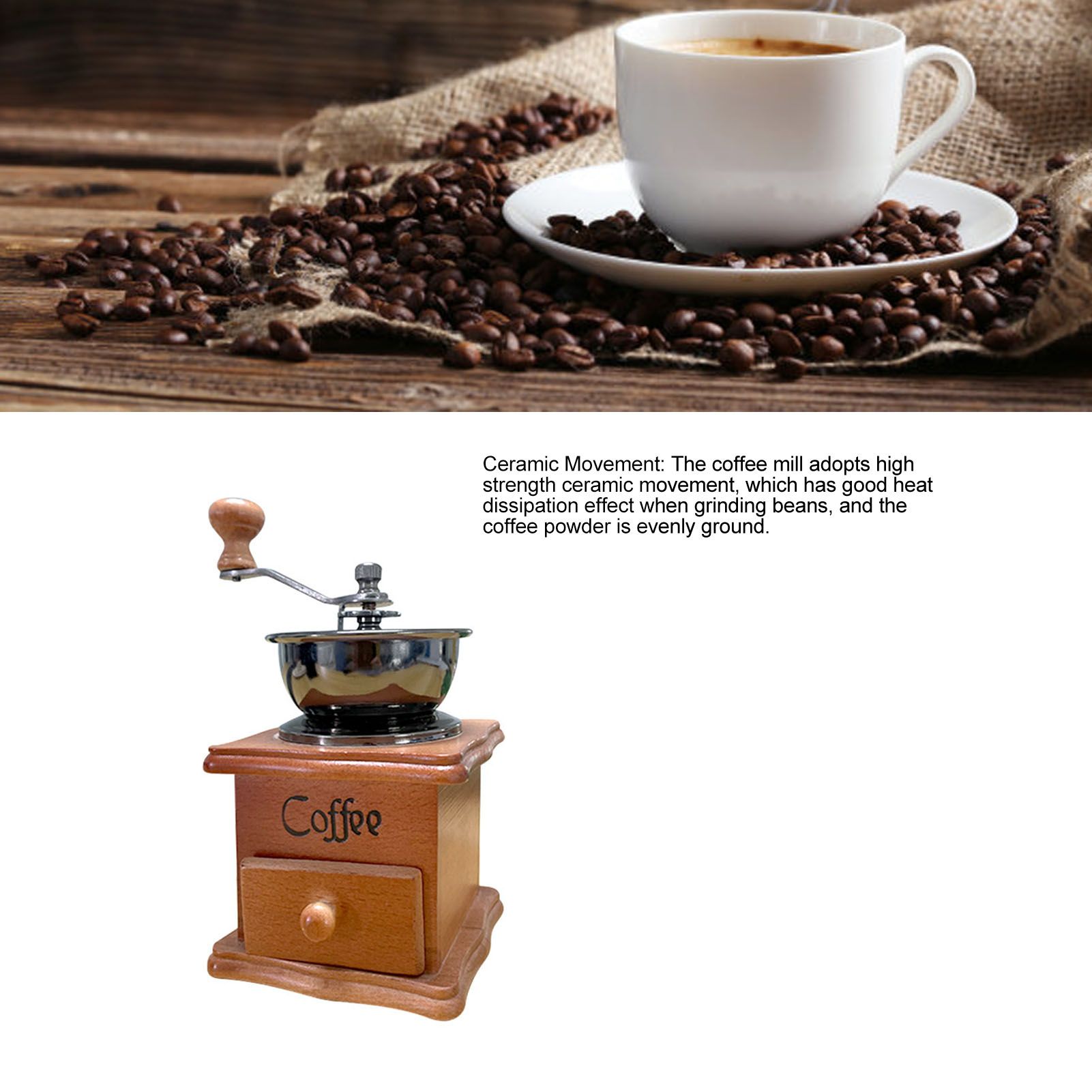 Manual Coffee Grinder Italian Retro Portable Stainless Steel Brown Hand Crank view 10