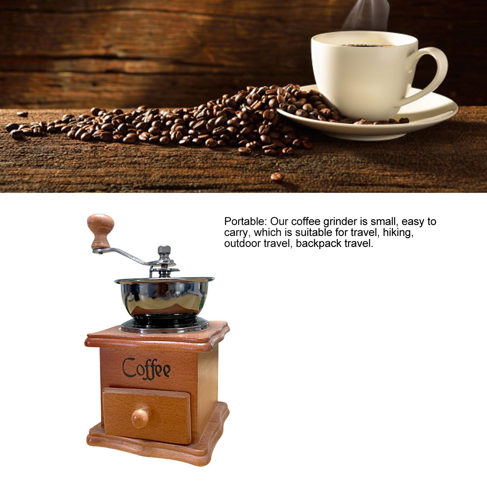 Manual Coffee Grinder Italian Retro Portable Stainless Steel Brown Hand Crank view 11