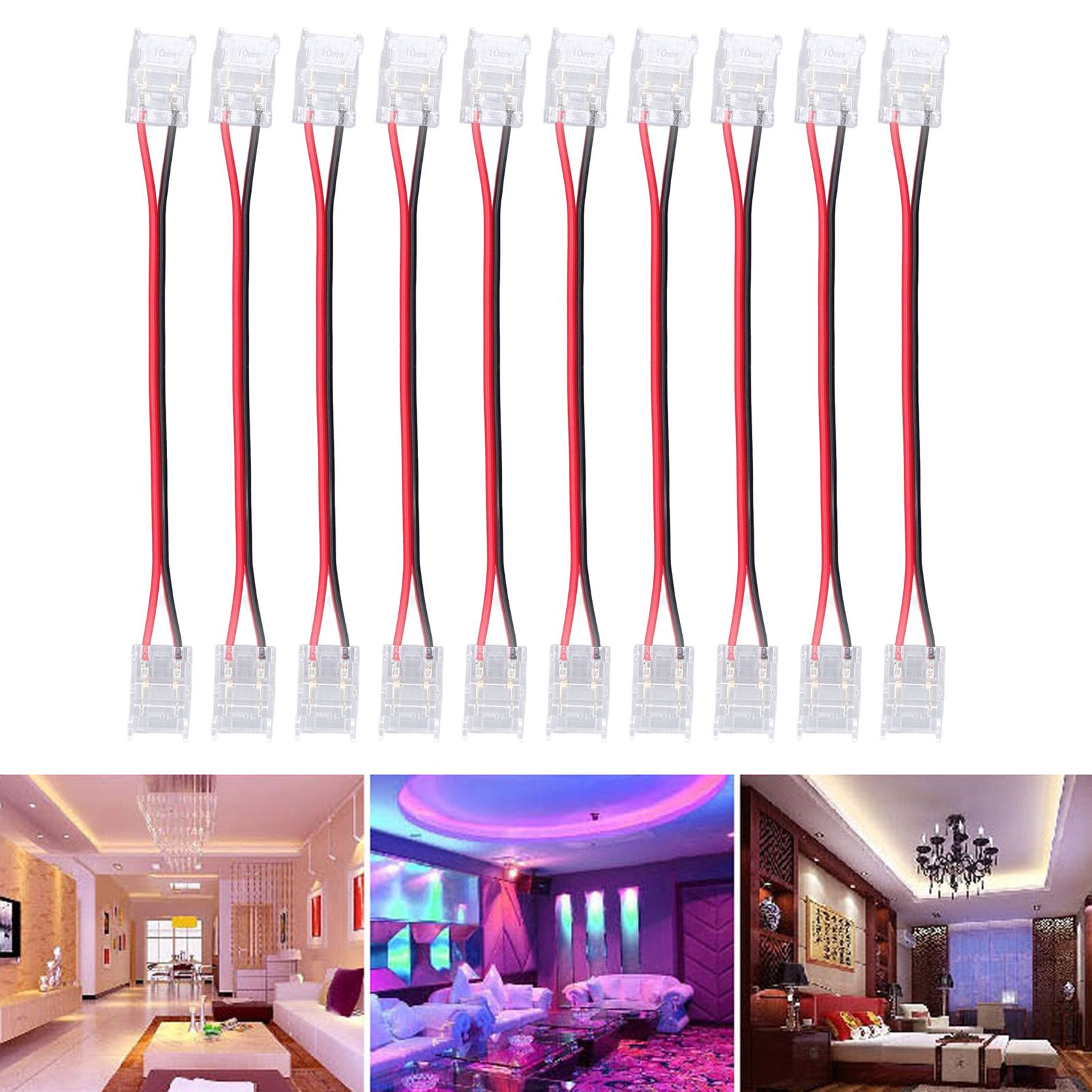 10 Pcs COB Strip Light Connector 2Pin PC Material 10mm Width Double Headed view 11