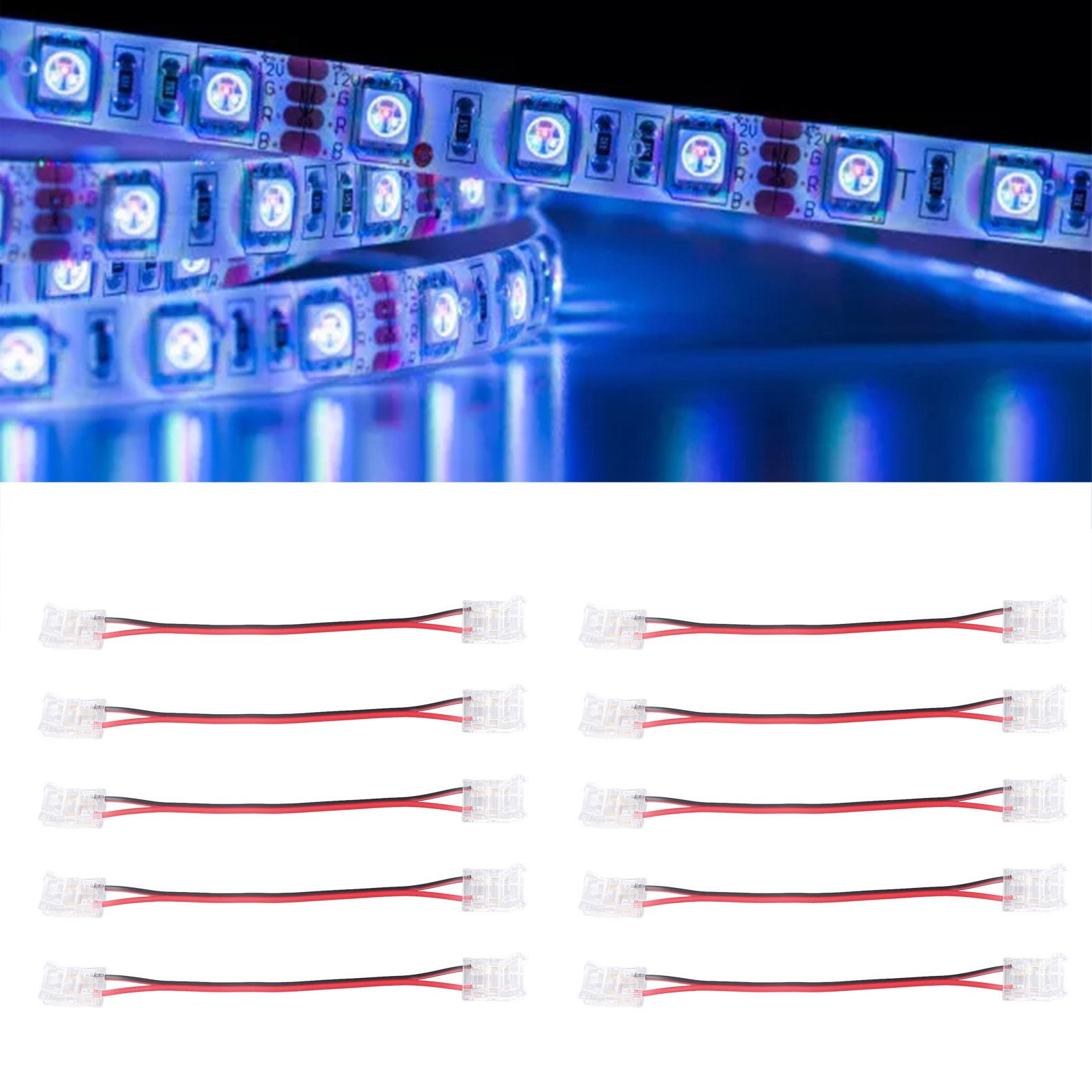 10 Pcs COB Strip Light Connector 2Pin PC Material 10mm Width Double Headed view 12