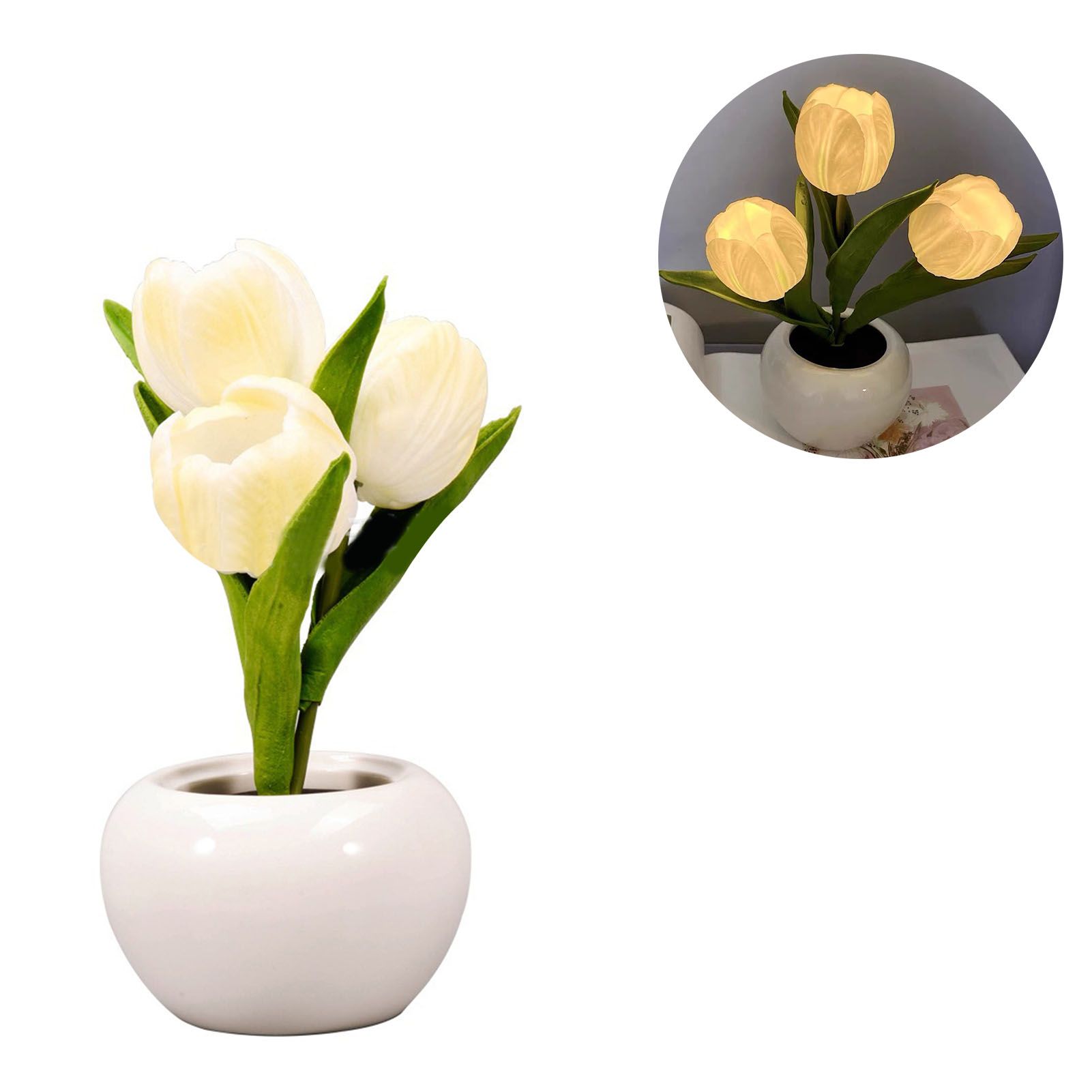 Tulip Night Light Soft Light Exquisite Ceramics PU Flower Table Lamp for view 5