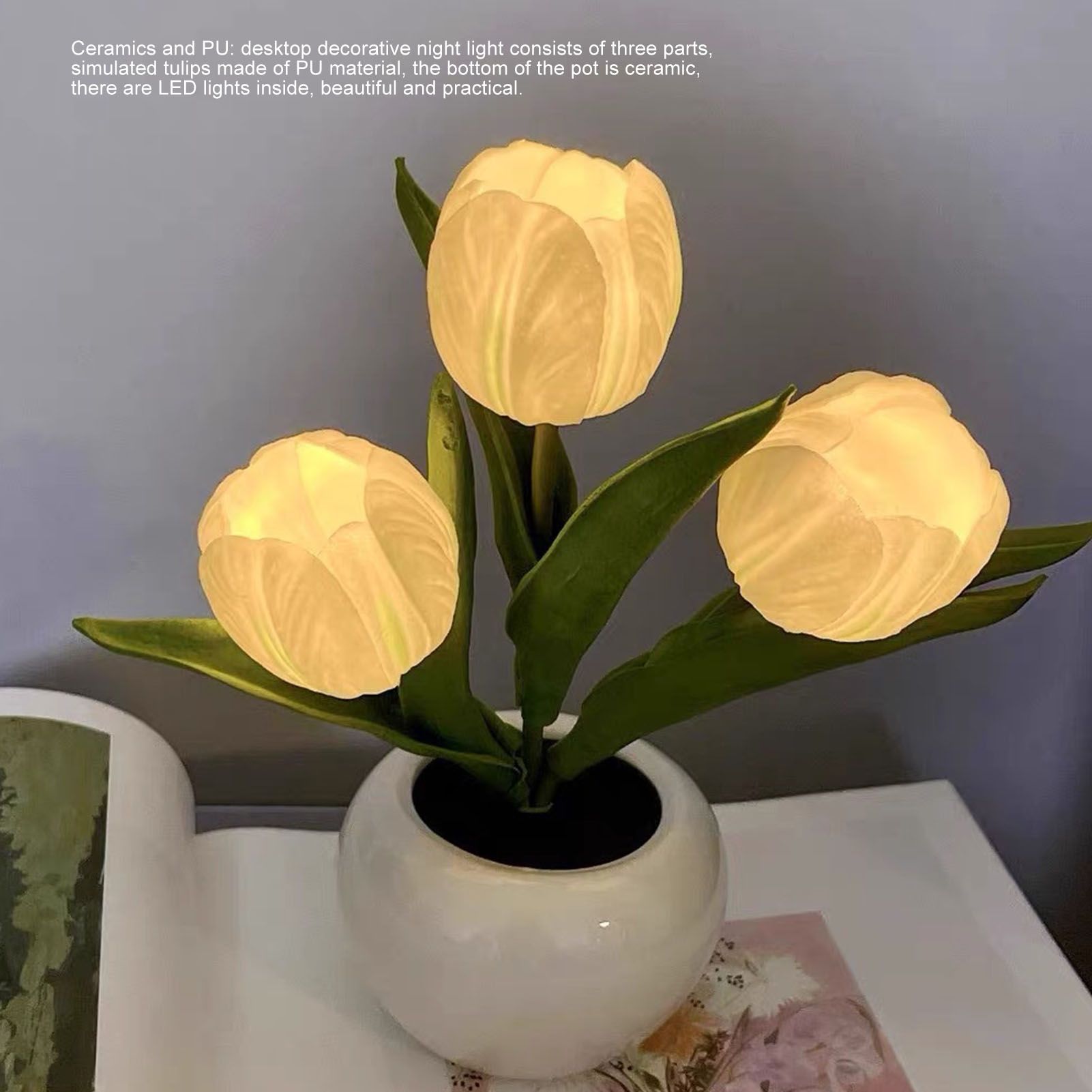 Tulip Night Light Soft Light Exquisite Ceramics PU Flower Table Lamp for view 12