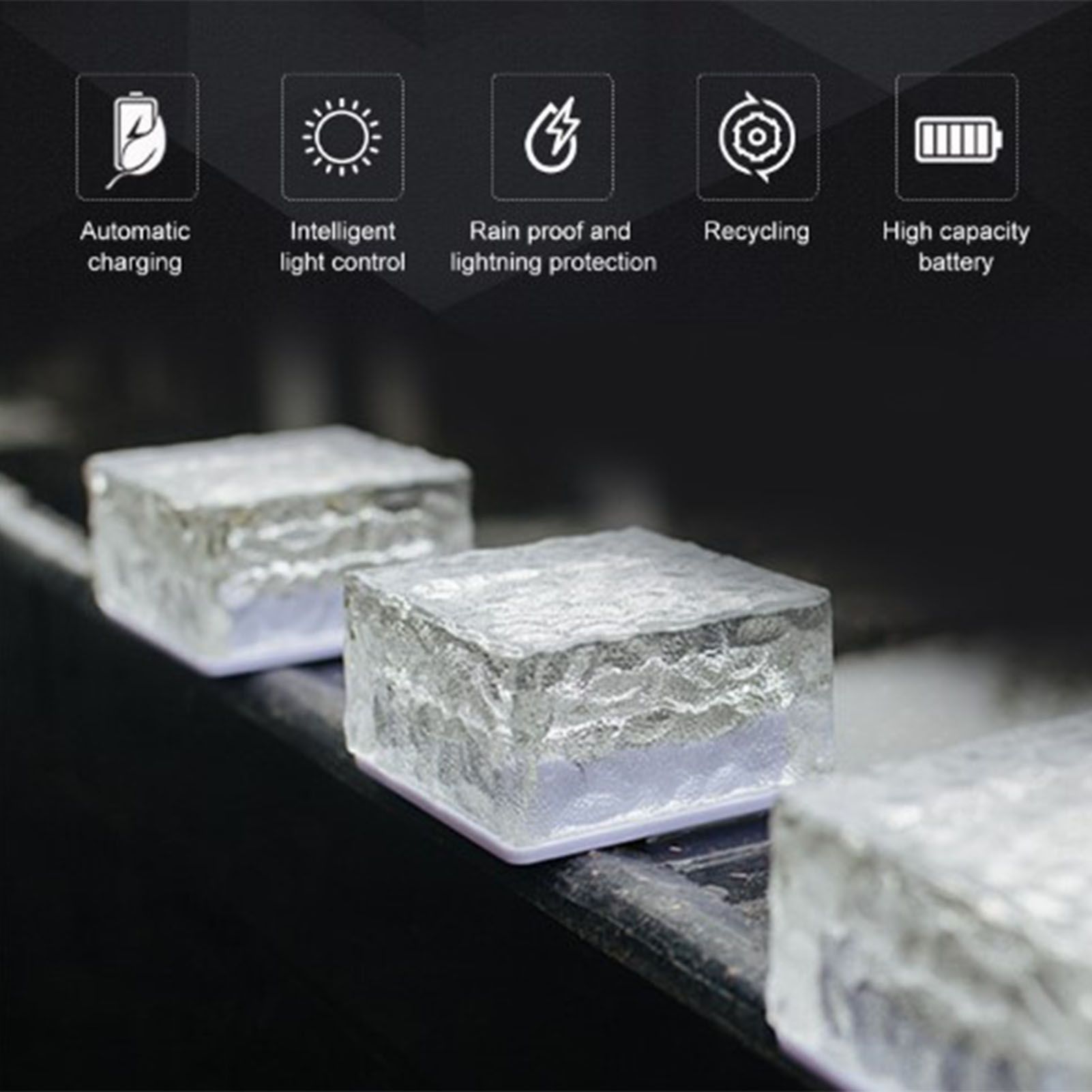 Solar Ground Light Ice Brick Shape Automatic Light Control Switch Waterproof view 12