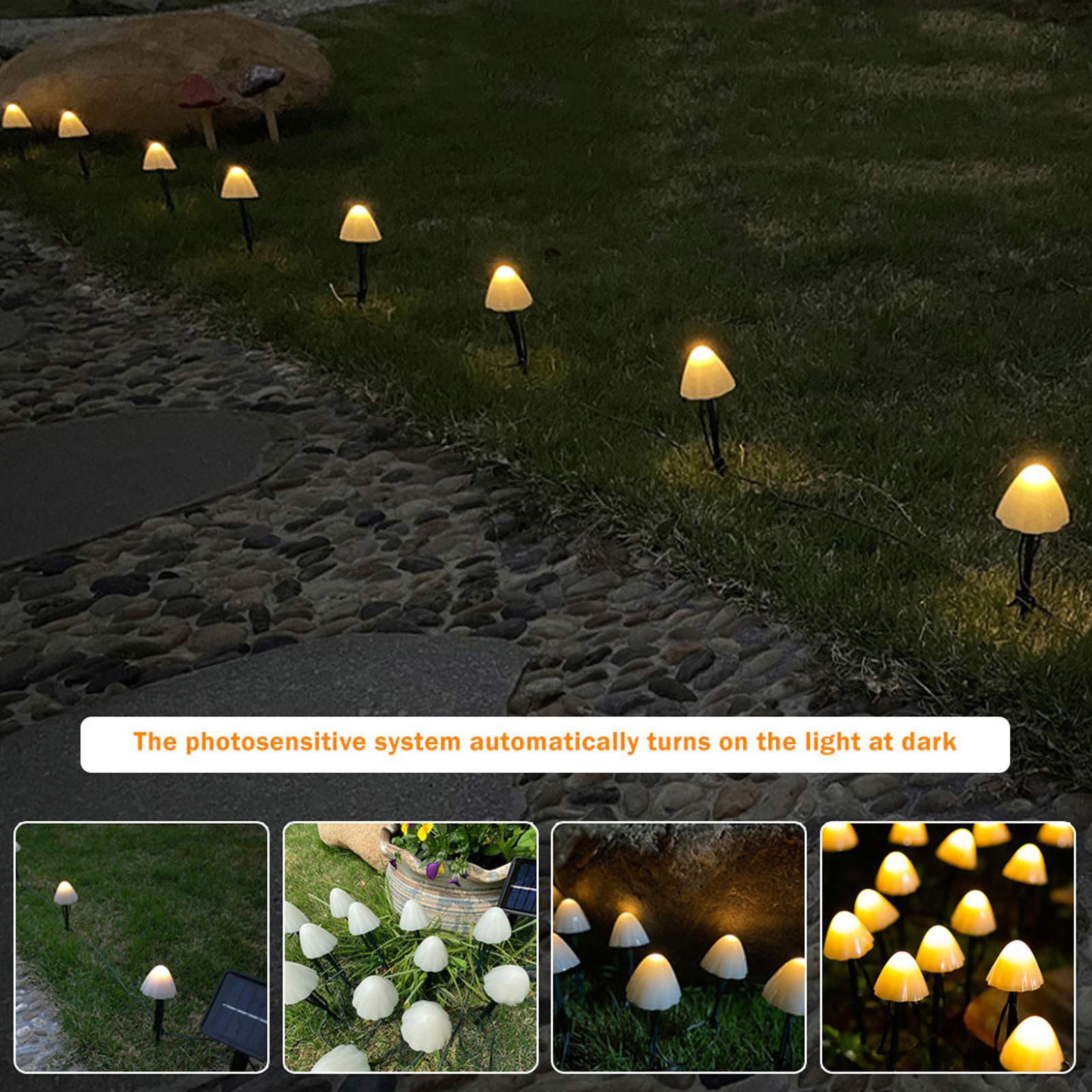 Mini Mushroom Solar Lights 8 Modes LED Waterproof String Pathway Outdoor view 5