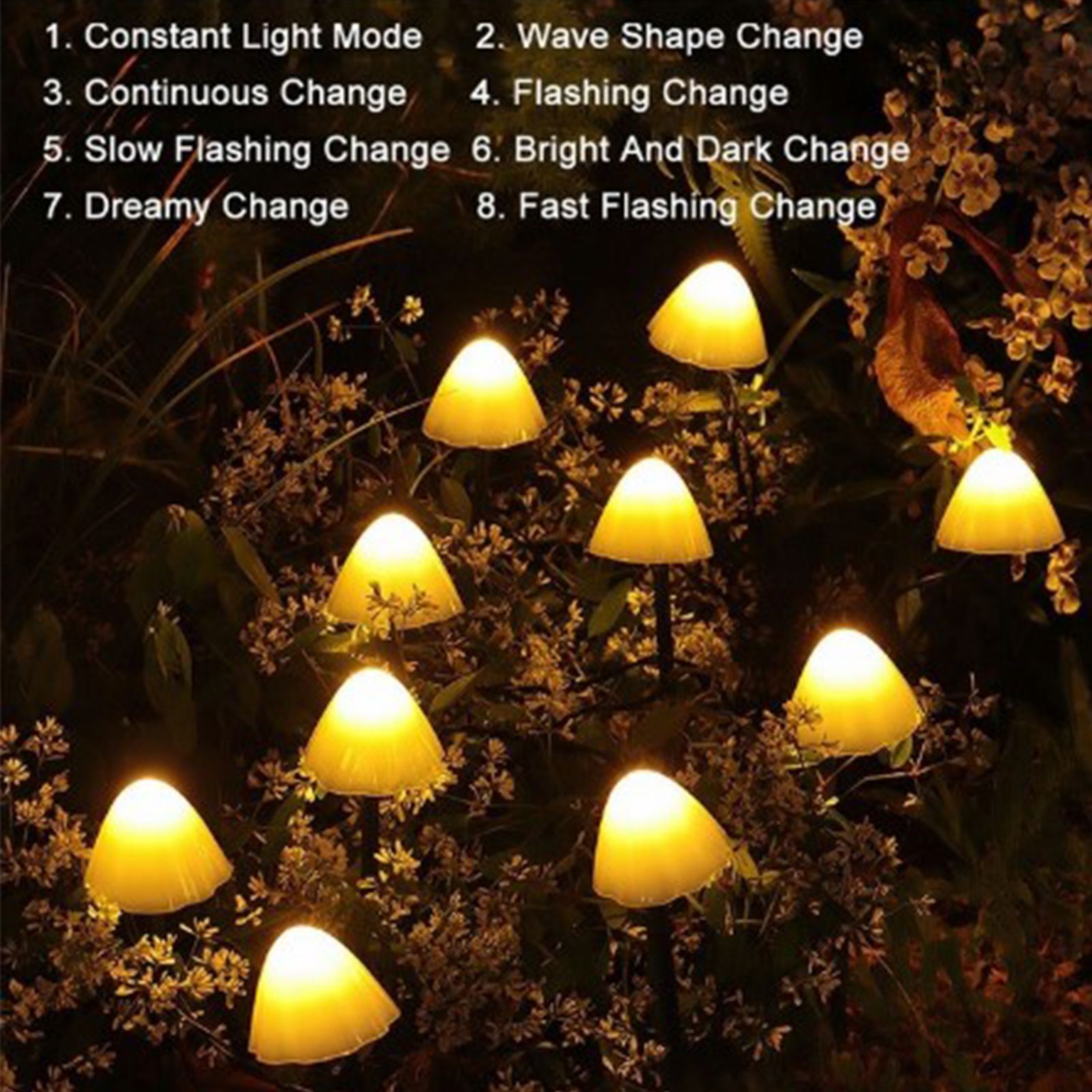 Mini Mushroom Solar Lights 8 Modes LED Waterproof String Pathway Outdoor view 8