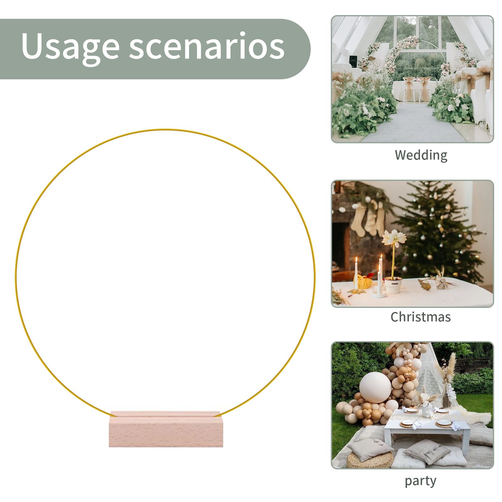 12in Metal Wreath Frame Floral Hoop Centerpiece with Wooden Stand DIY Wedding view 6