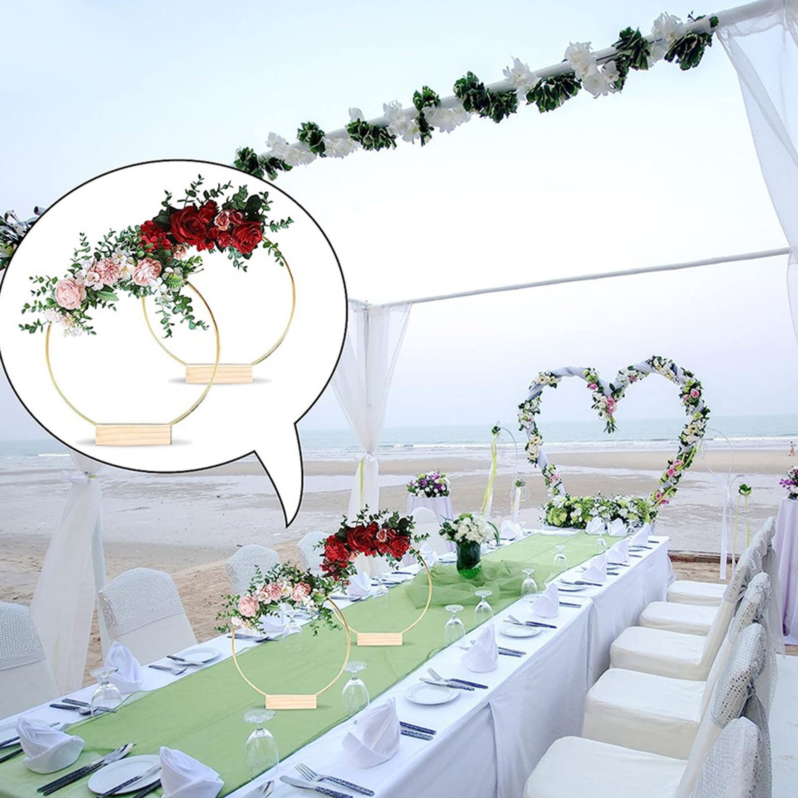 12in Metal Wreath Frame Floral Hoop Centerpiece with Wooden Stand DIY Wedding view 11