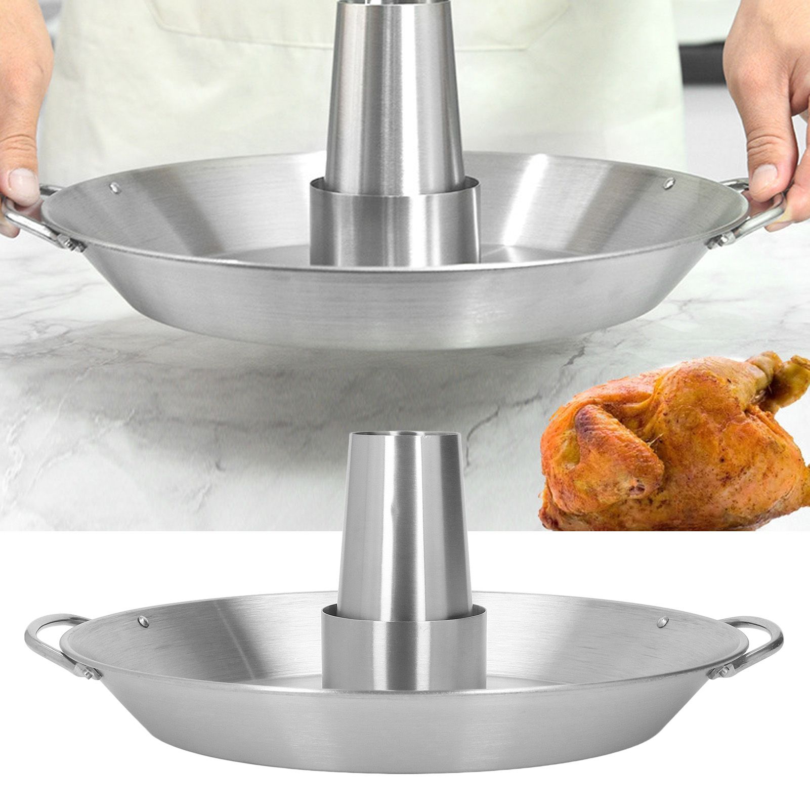 Beer Can Chicken Roaster Rack Reusable 430 Stainless Steel BBQ Roasting Pan view 11
