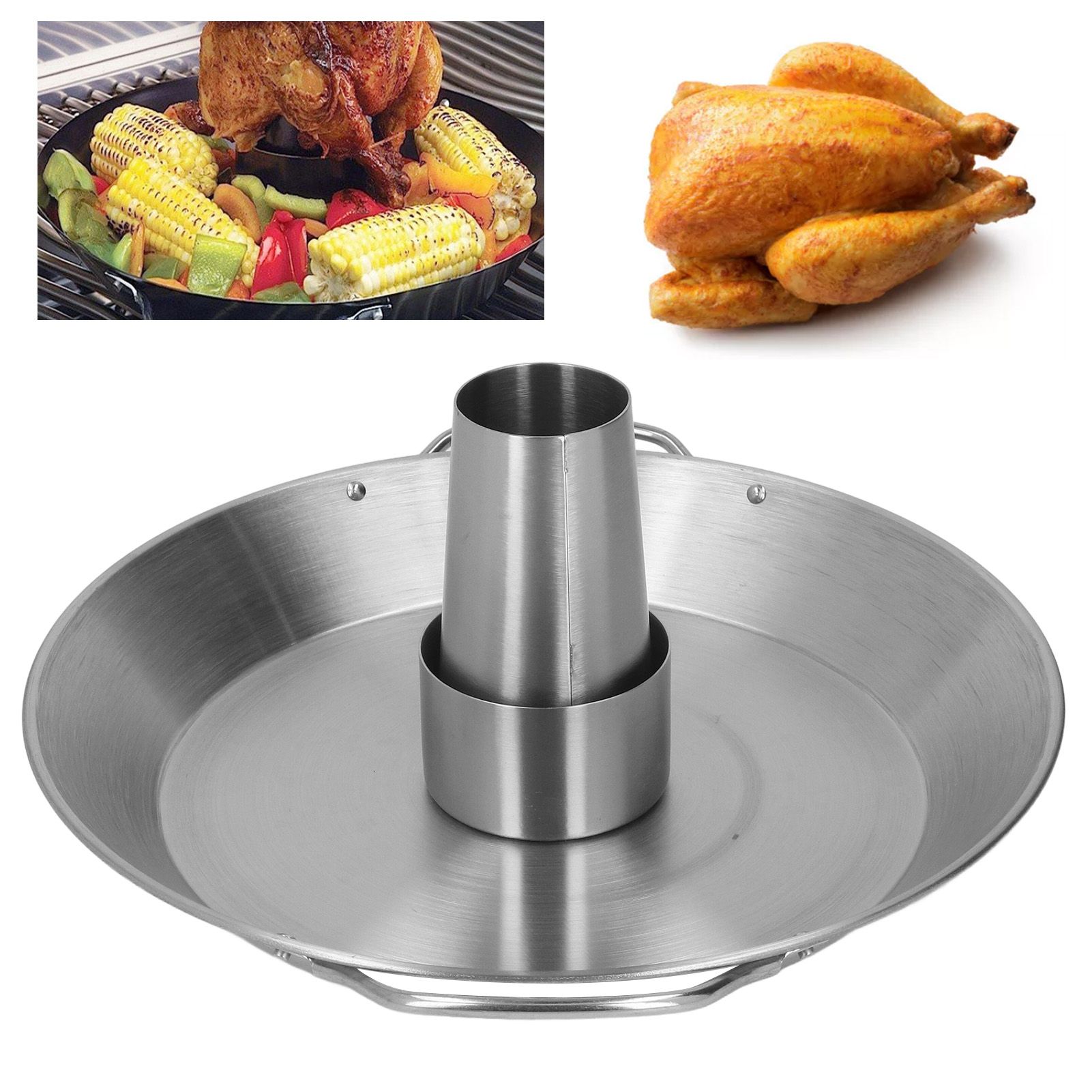 Beer Can Chicken Roaster Rack Reusable 430 Stainless Steel BBQ Roasting Pan view 12