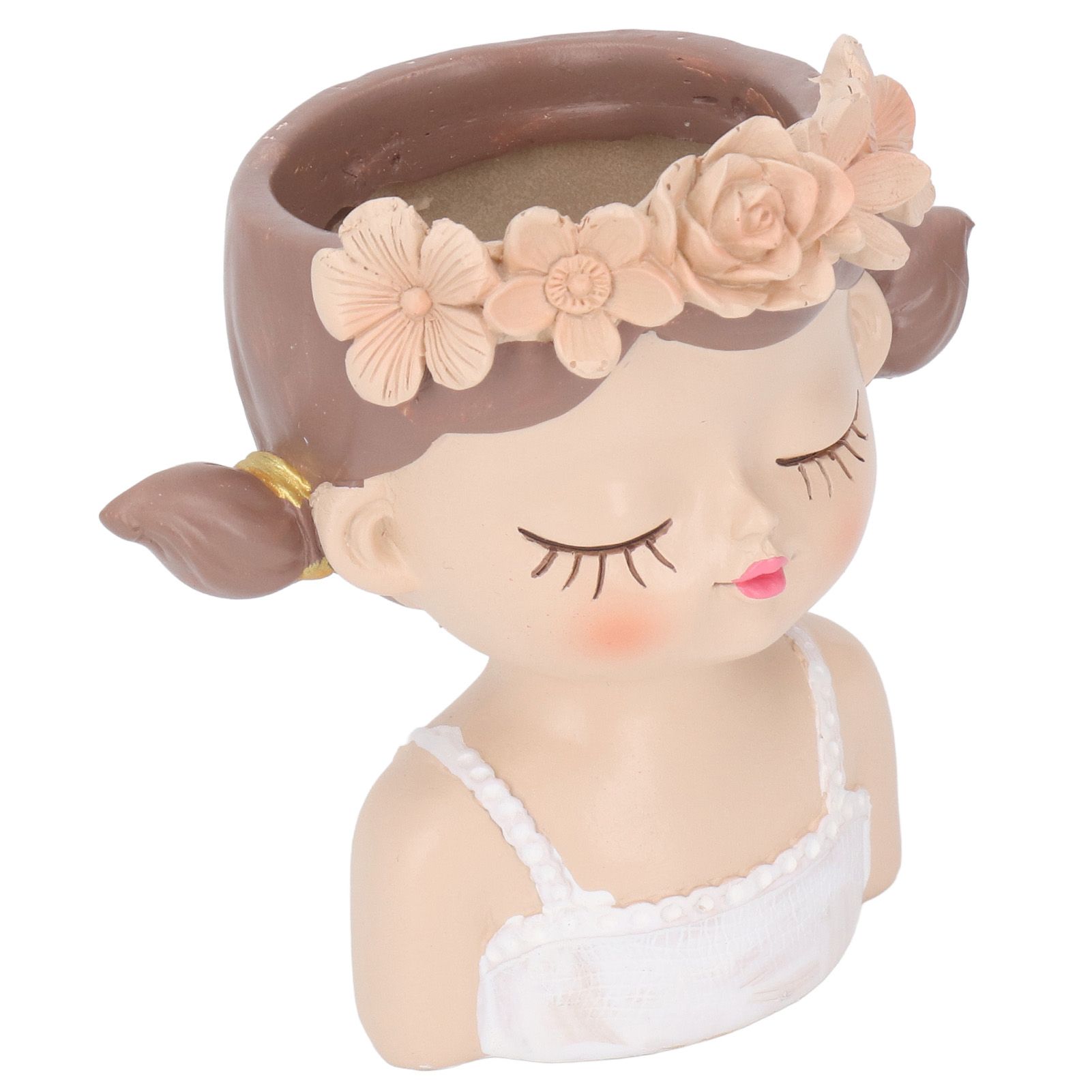 Girl Flower Pot Cute Shape Resin Face Planter Pot with Drainage Hole for view 2