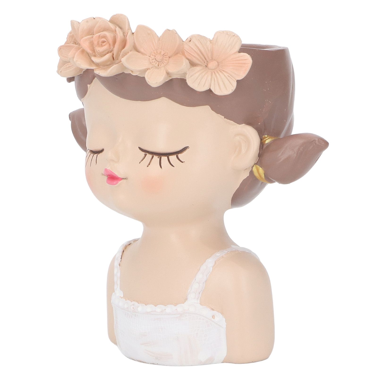 Girl Flower Pot Cute Shape Resin Face Planter Pot with Drainage Hole for view 3