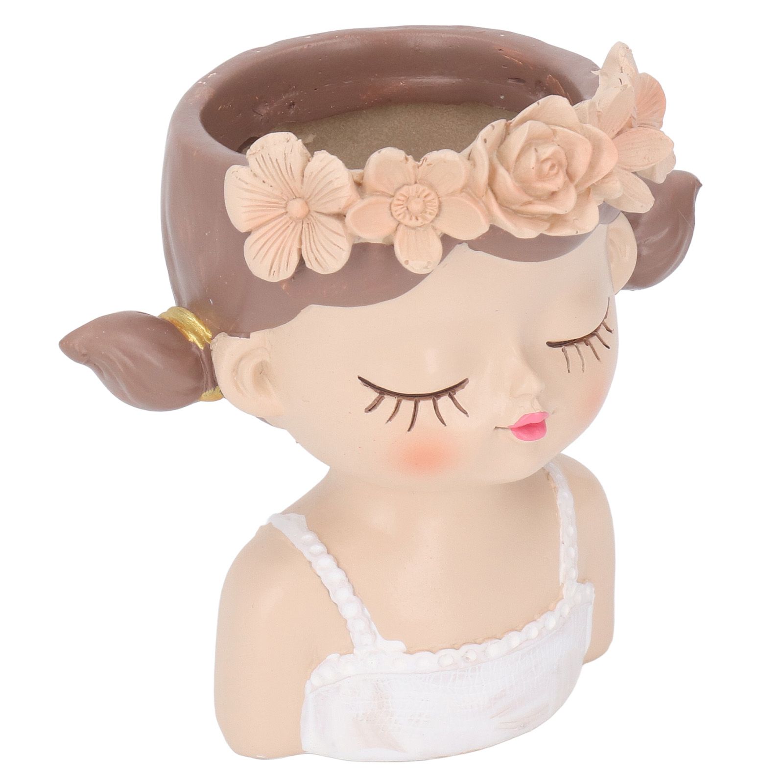 Girl Flower Pot Cute Shape Resin Face Planter Pot with Drainage Hole for view 4