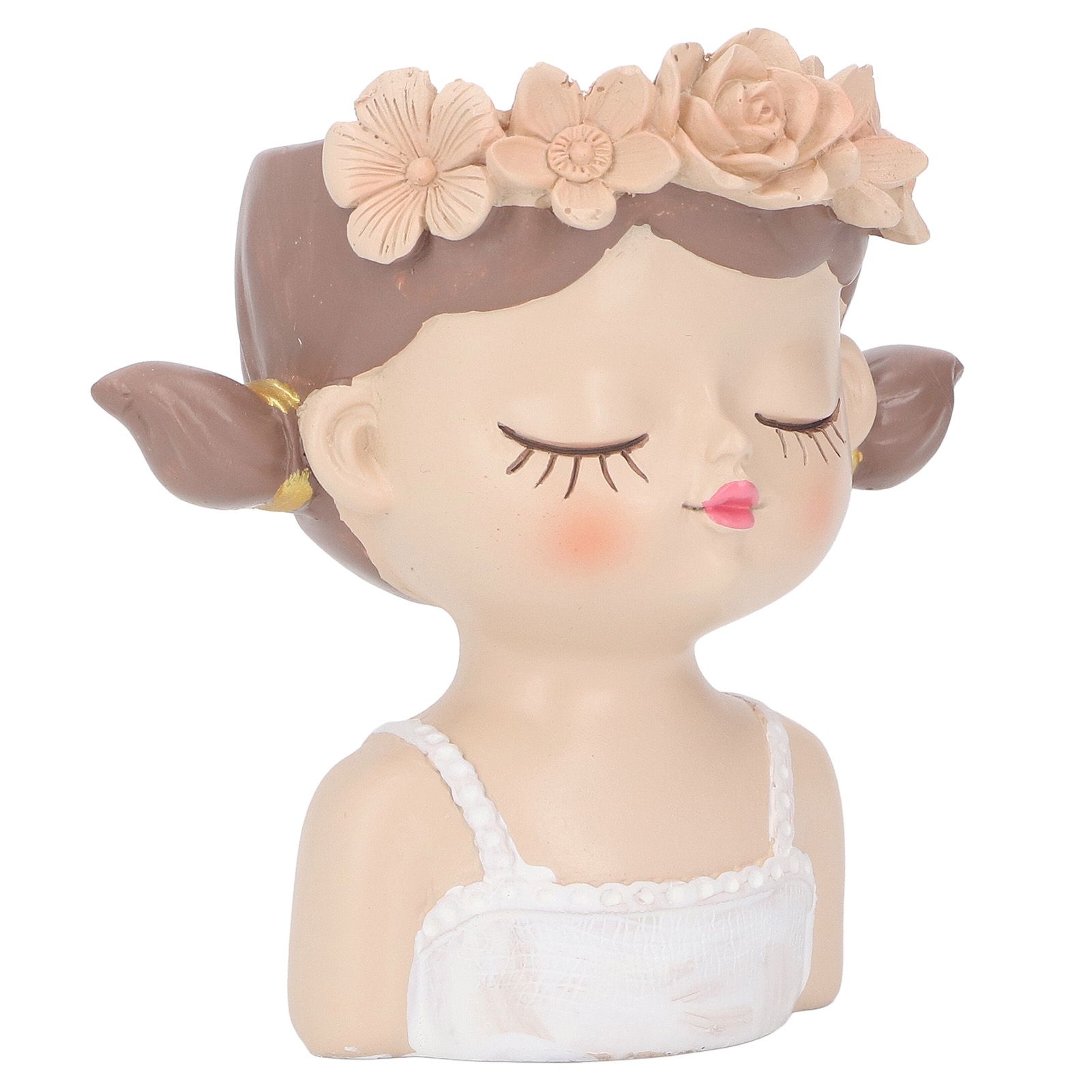 Girl Flower Pot Cute Shape Resin Face Planter Pot with Drainage Hole for view 5