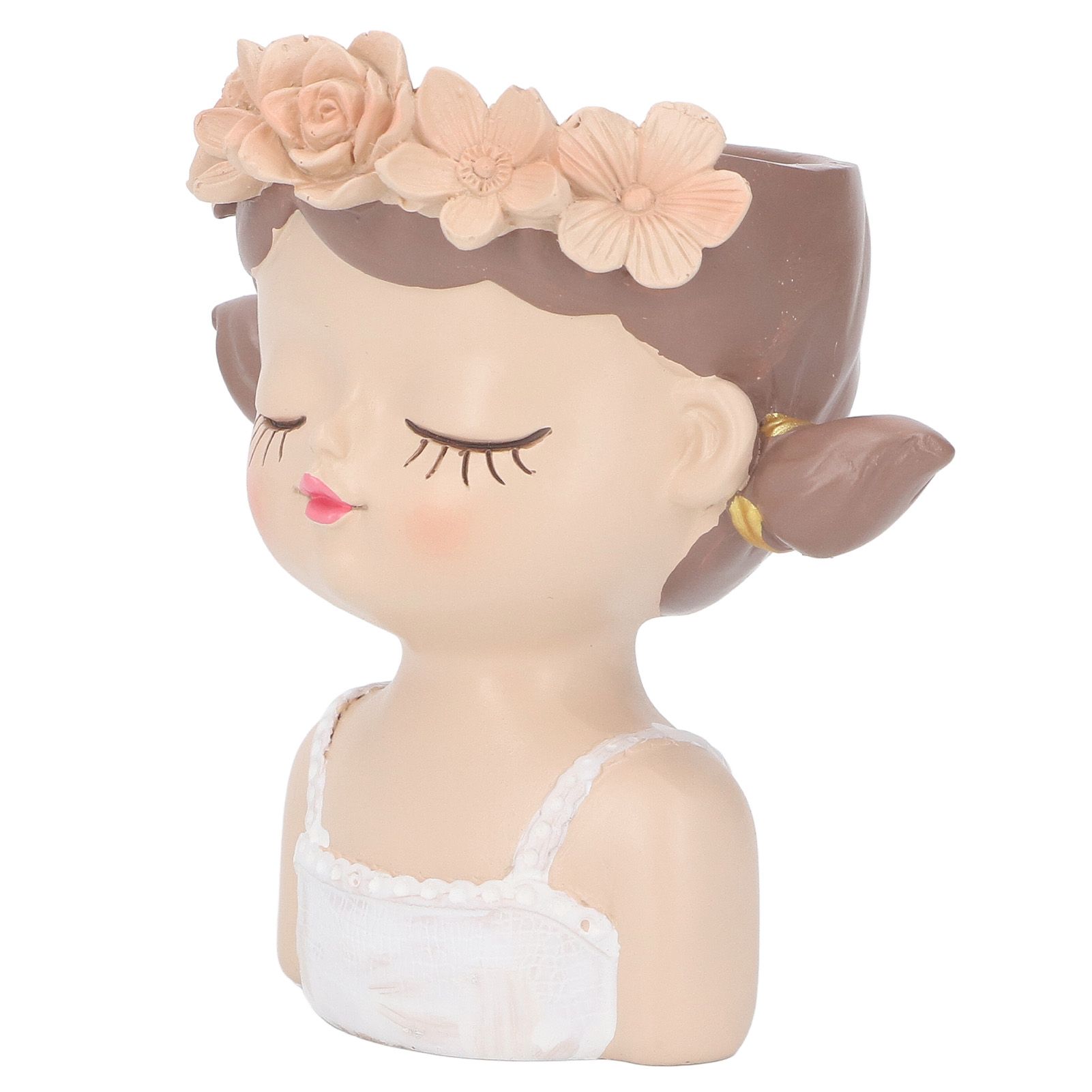 Girl Flower Pot Cute Shape Resin Face Planter Pot with Drainage Hole for view 6