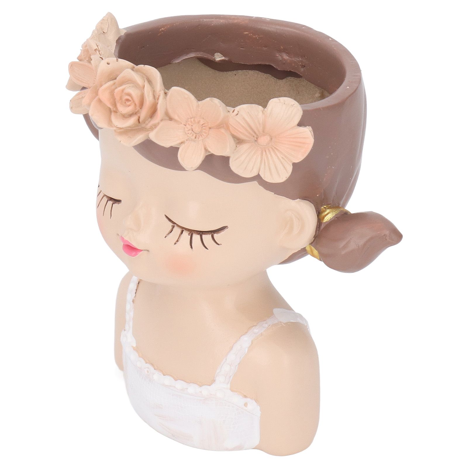 Girl Flower Pot Cute Shape Resin Face Planter Pot with Drainage Hole for view 7