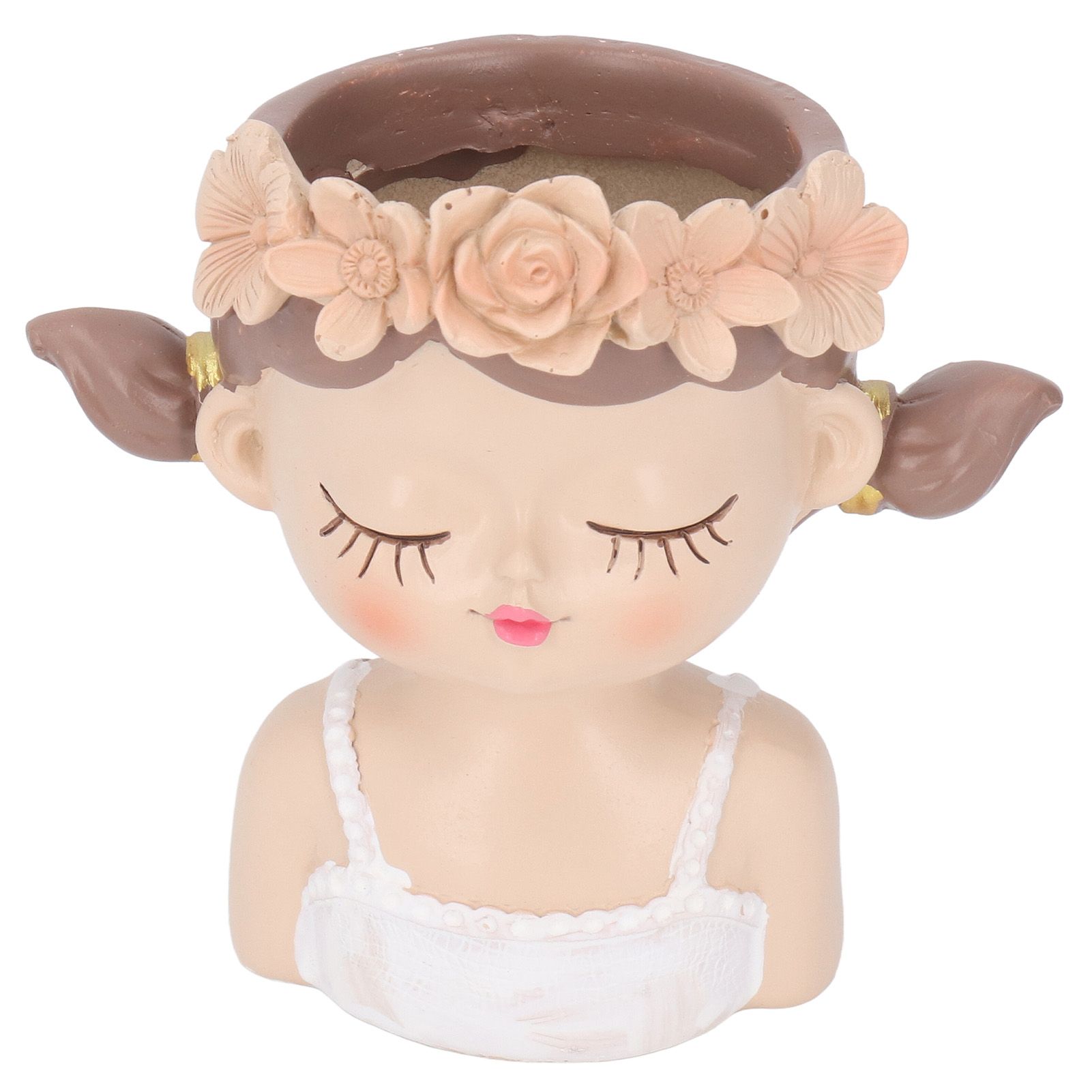 Girl Flower Pot Cute Shape Resin Face Planter Pot with Drainage Hole for view 8