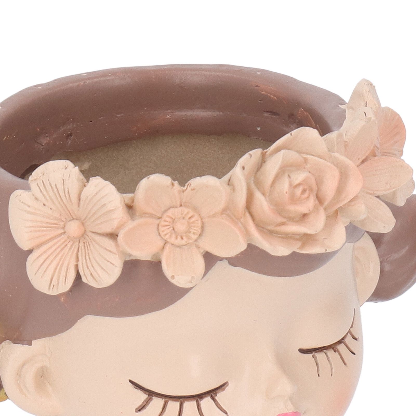 Girl Flower Pot Cute Shape Resin Face Planter Pot with Drainage Hole for view 15