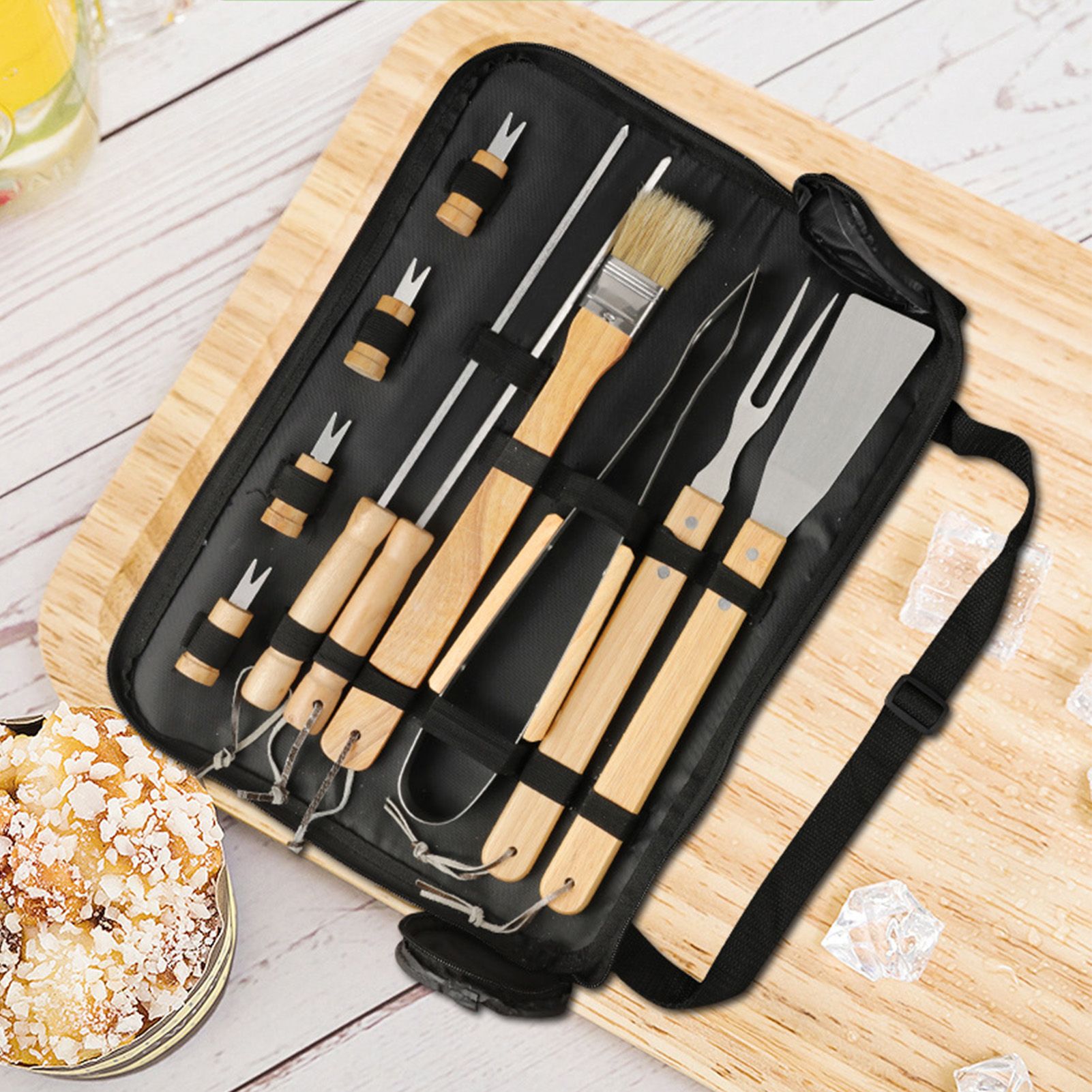 10PCS Grilling Tool Set Stainless Steel with Wood Handle Grill Utensils for view 5